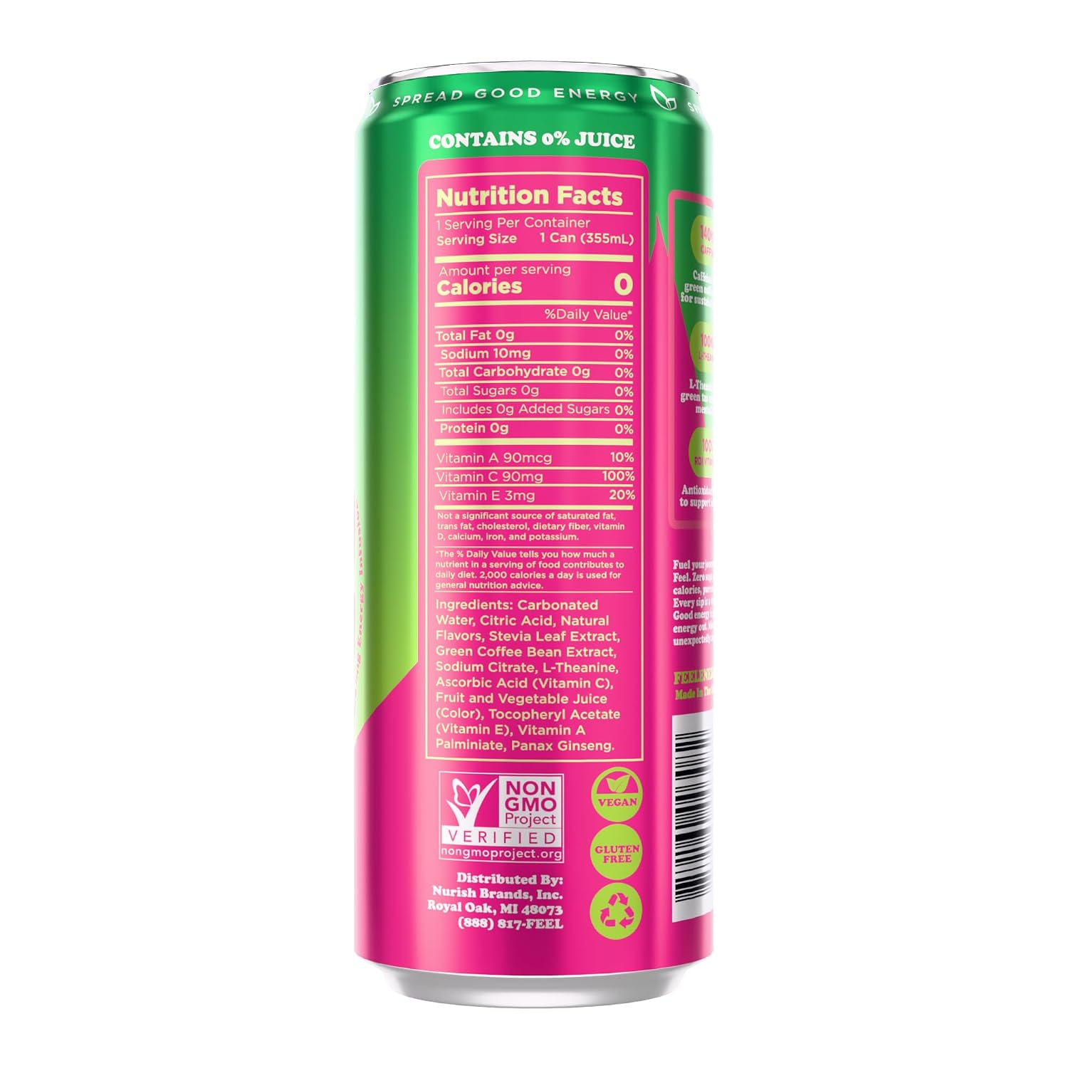FEEL Variety Pack – Zero Sugar Sparkling Energy Drink – 3 Flavor Assortment, 140mg Plant-Based Caffeine from Green Coffee Beans + L-Theanine – Vitamin C, Vegan, Non-GMO – 12 Pack (12 Fl Oz Cans)
