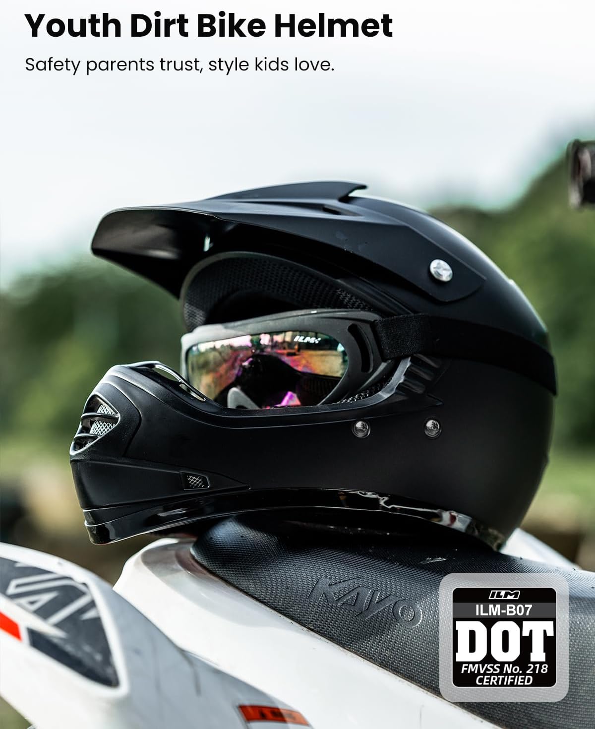 ILM Youth Kids ATV Motocross Helmet Goggles Sports Gloves Dirt Bike Motorcycle Off Road DOT Approved B07 (Youth-L, Matte Black)