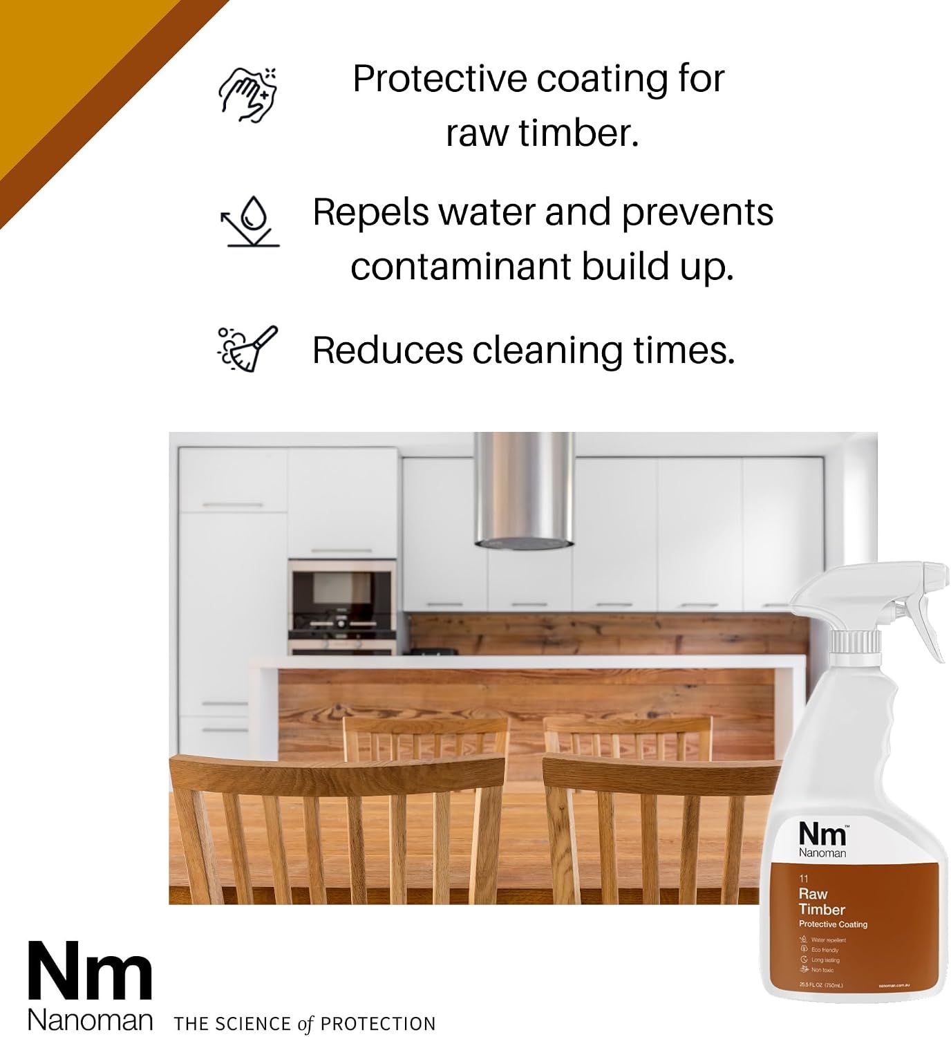 NANOMAN Wood Sealer & Water Repellent 750mL – Clear Penetrating Timber Protector for Waterproofing Raw Wood, Furniture
