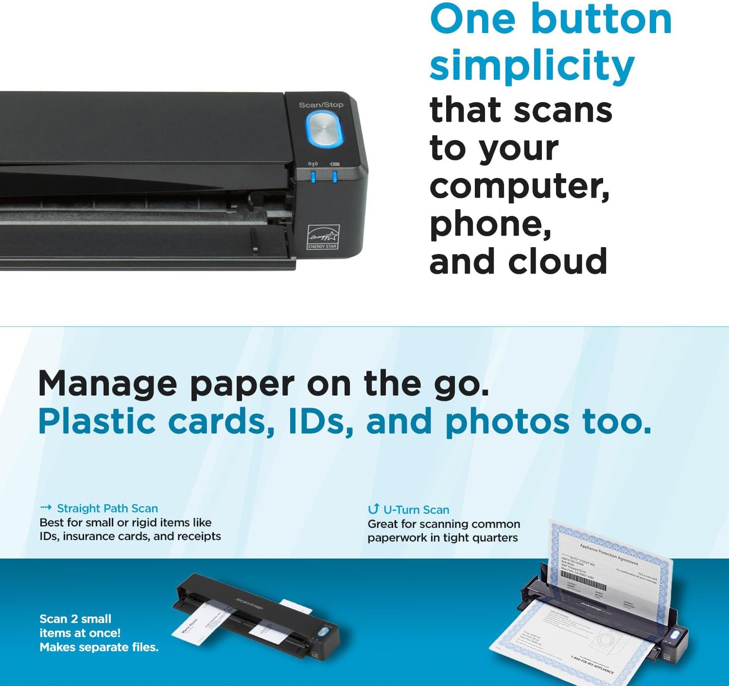 ScanSnap iX100 Wireless Mobile Portable Scanner, Black | For Mac or PC