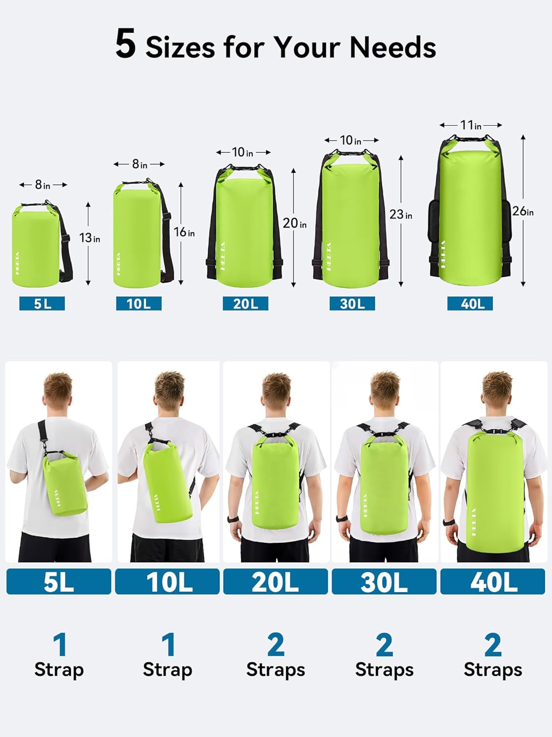 HEETA Waterproof Dry Bag Backpack with Emergency Whistle 5L/10L/20L/30L/40L