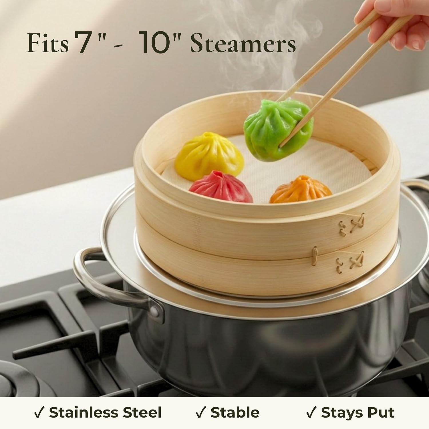 HAPPI STUDIO Bamboo Steamer Basket 10 Inch, Extra Deep Dumpling Steamer Set