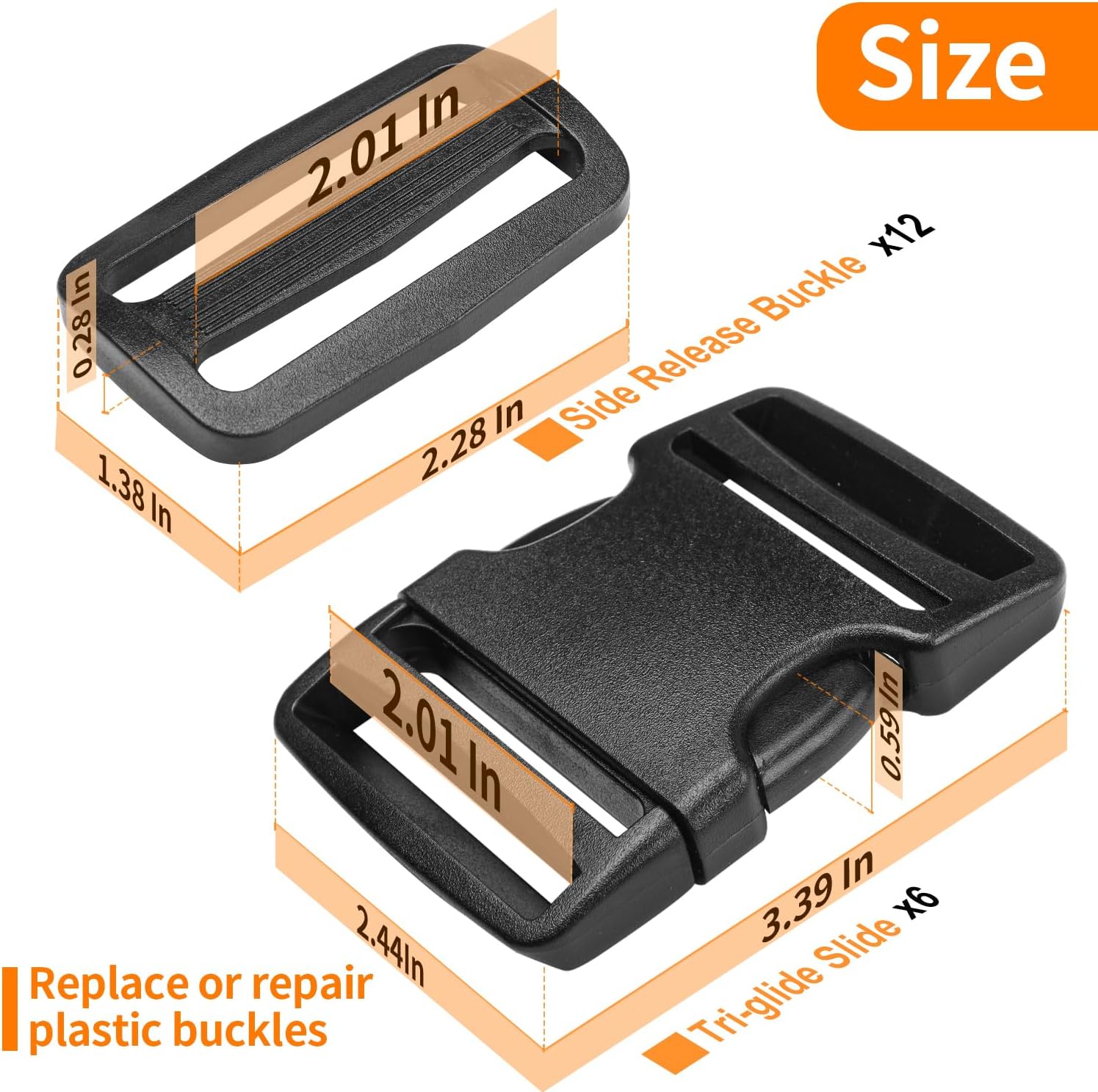 BEYOURD Buckles and Straps Set 1": 6 Yards of Thick Nylon Webbing, 6-Pack Heavy Duty Adjustable Quick Side Release Plastic Buckles