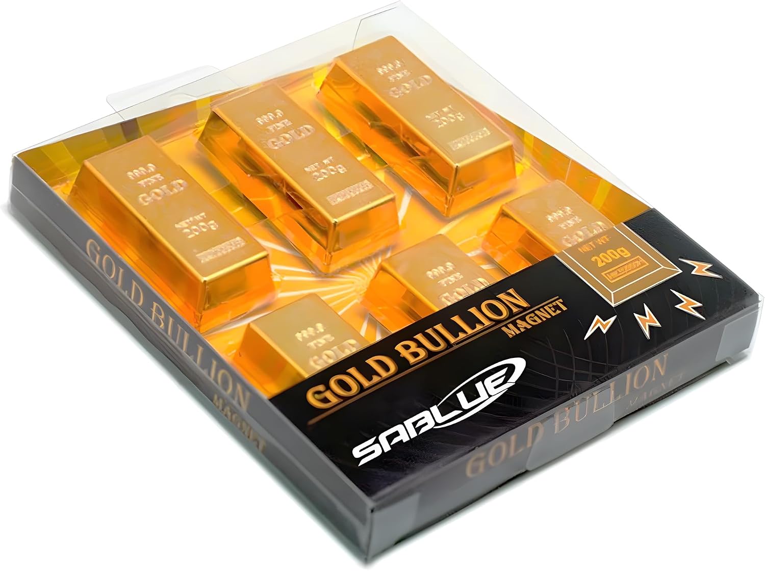 SABLUE 6X Replica Mini Gold Bar Refrigerator Magnets Fake Golden Paper Weight Brick Bullion Movie Prop Novelty Gift Joke (E0-Magnets L)