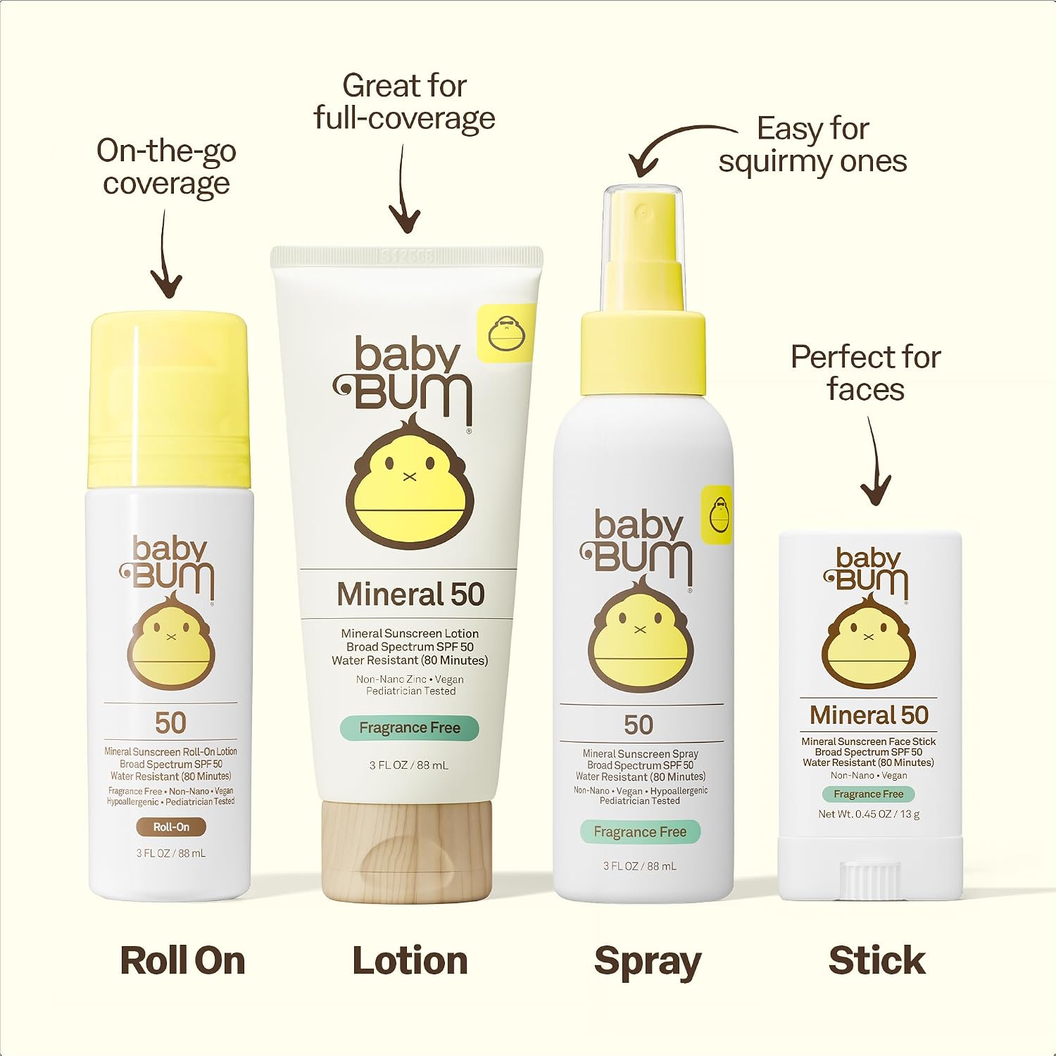 Baby Bum SPF 50 Sunscreen Lotion - Mineral UVA/UVB Face and Body Protection for Sensitive Skin - Hawaii 104 Act Compliant (Made without Octinoxate & Oxybenzone) - Travel Size - 3 oz