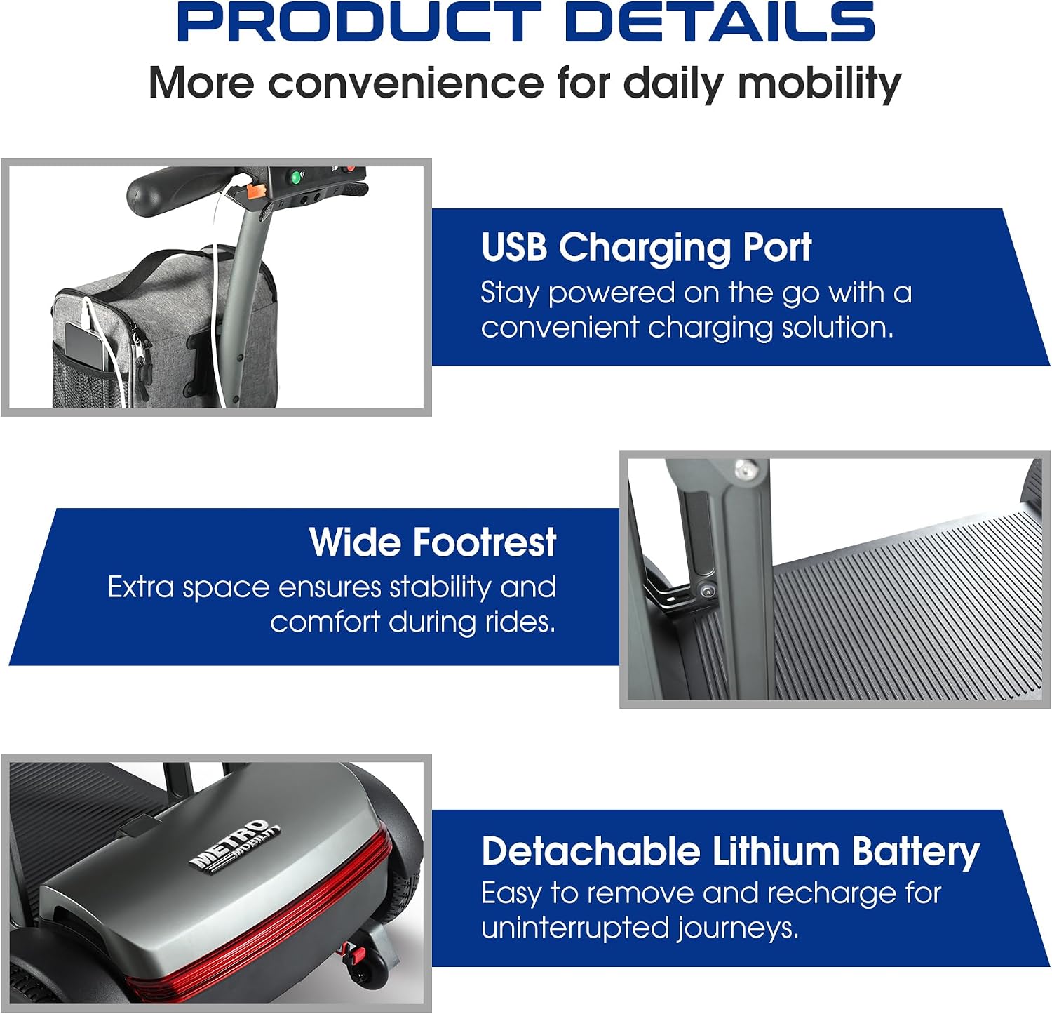 Metro Mobility 4 Wheel Foldable Mobility Scooter for Adults - 300 lbs Capacity Electric Mobility Scooters for Seniors - Long Range Power Extended