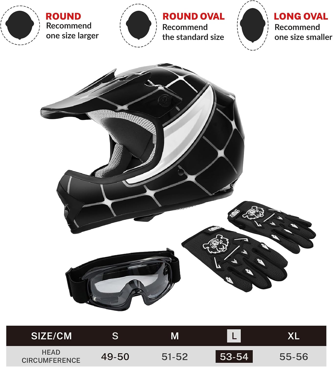 SLMOTO ATV Helmets for Kids Youth DOT Motocross Offroad Street Helmet Motorcycle Blue Helmet Dirt Bike Motocross Helmet+Goggles+Gloves