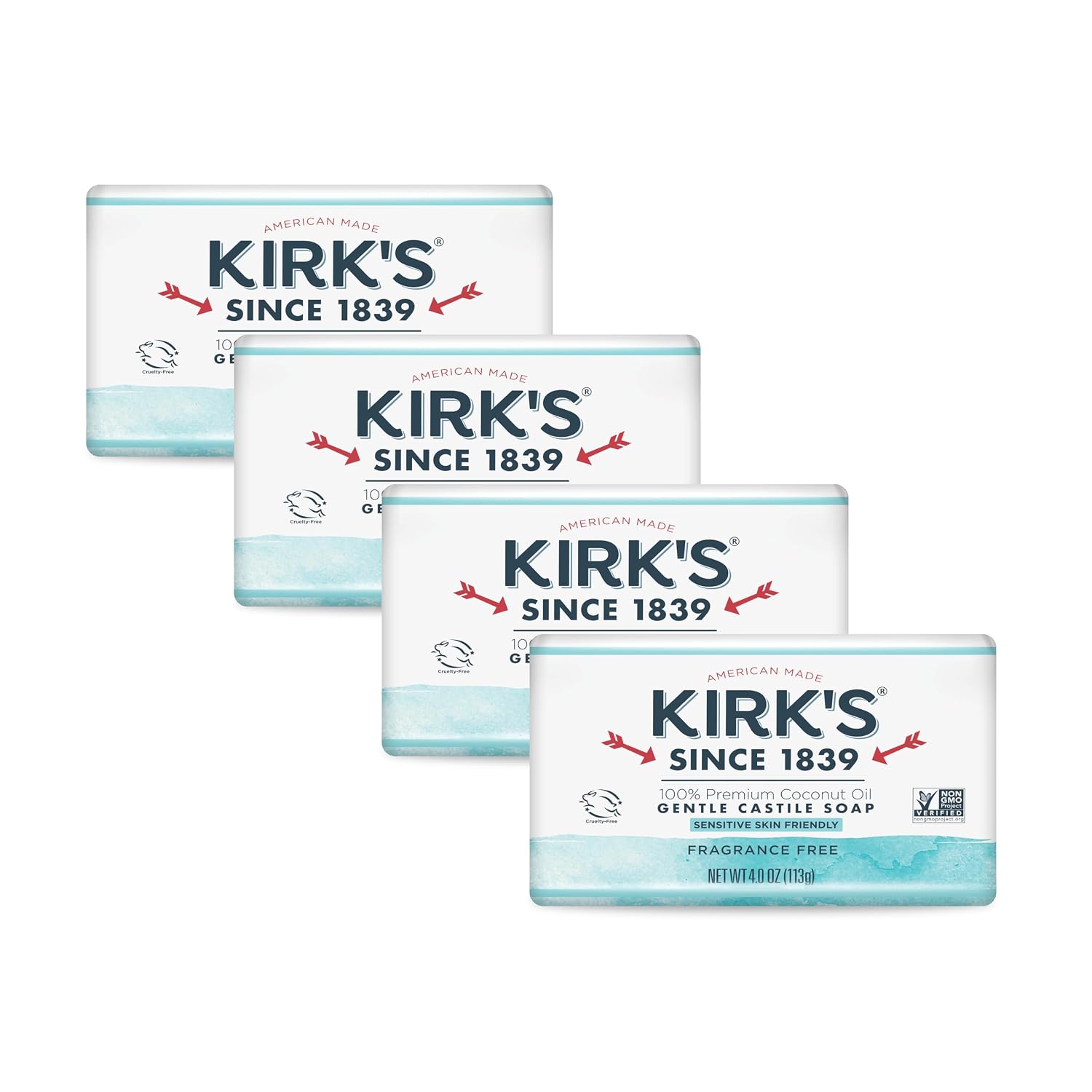 Kirk's Original Coco Castile Soap Fragrance Free 4 oz, Pack 18