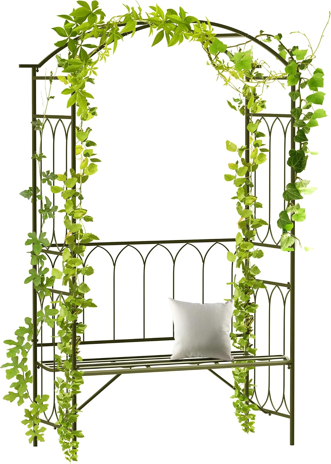 Outsunny Metal Trellis Arbor Arch with Garden Bench Steel 484 lbs. Black