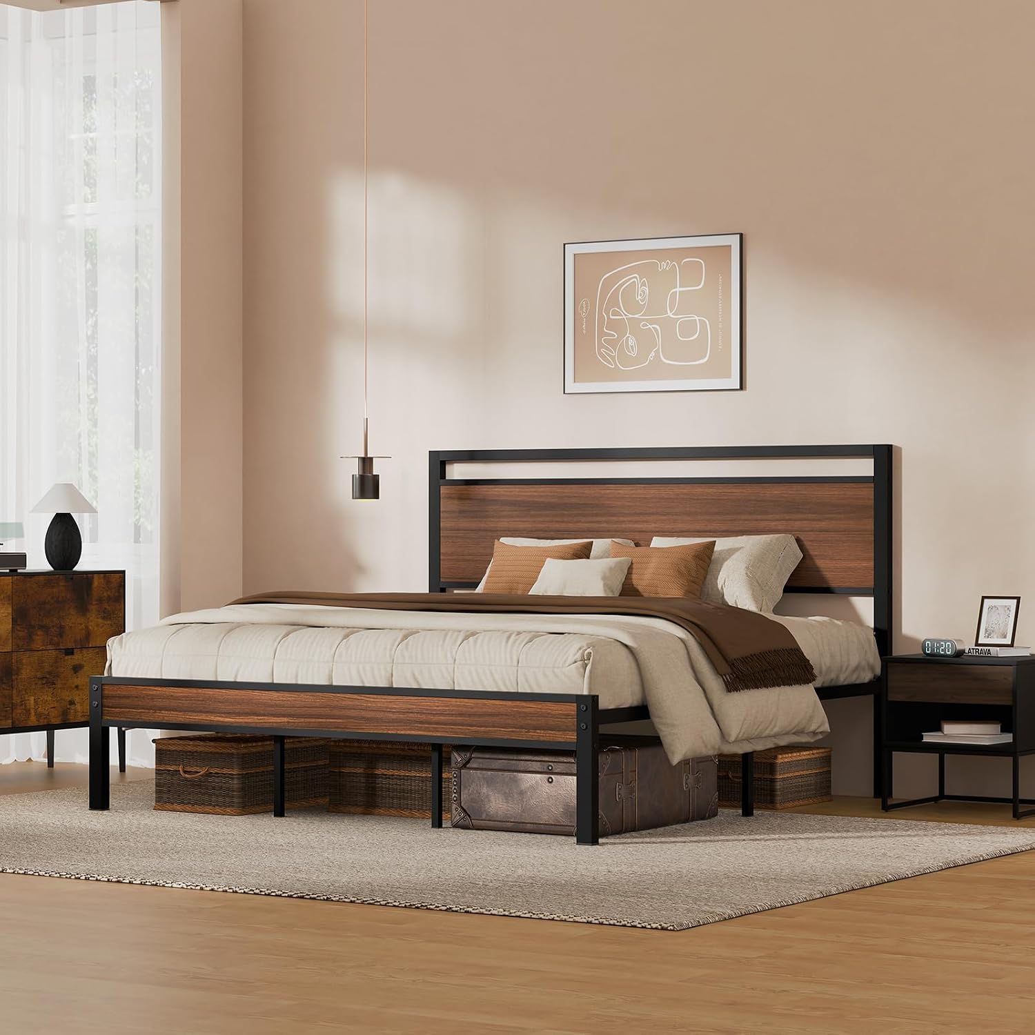 Z-hom Easy Assembly Queen Bed Frame & Headboard Footboard,Underbed Storage | Sturdy Metal Structure,Silent Anti-Slip Support,Under Bed Storage Space,No Box Spring Needed,Modern Bedroom Furniture