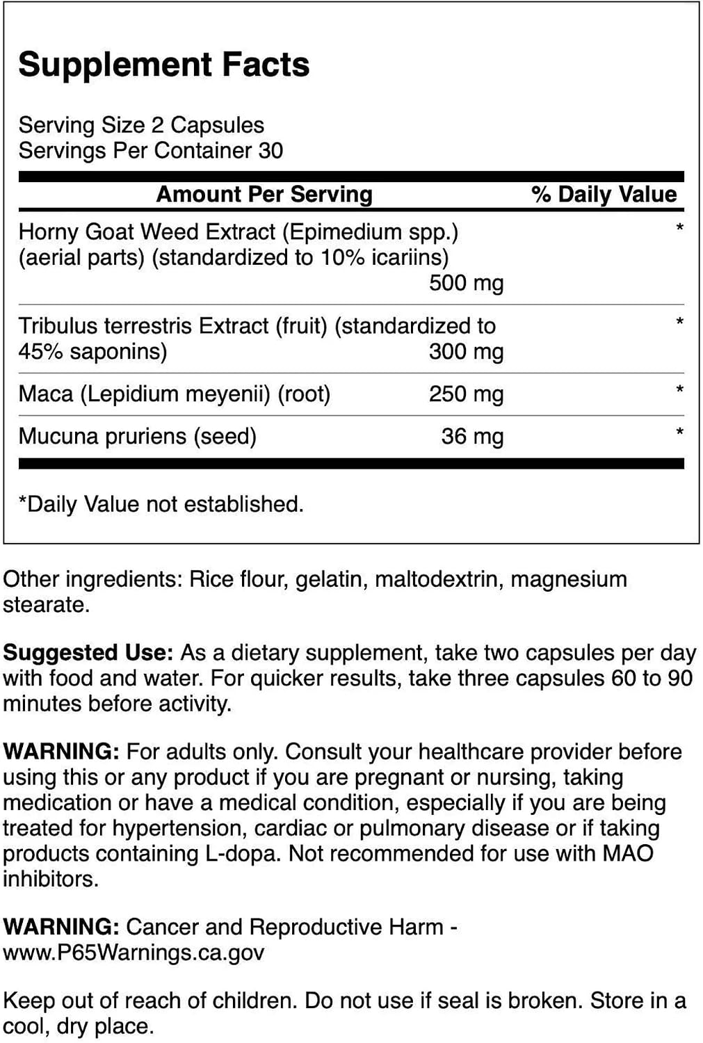 Swanson Horny Goat Weed Complex - with Tribulus and Maca - 60 Capsules (1 Pack) | With Tribulus, Mucuna Pruriens and Maca, Standardized to 1% Icariins