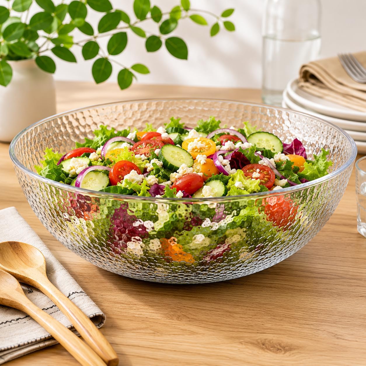 Lillian Collection Stunning Clear Plastic Round Hammered Bowl - 12" (1 Pc.) - Unique Textured Design - Perfect for Parties & Displays