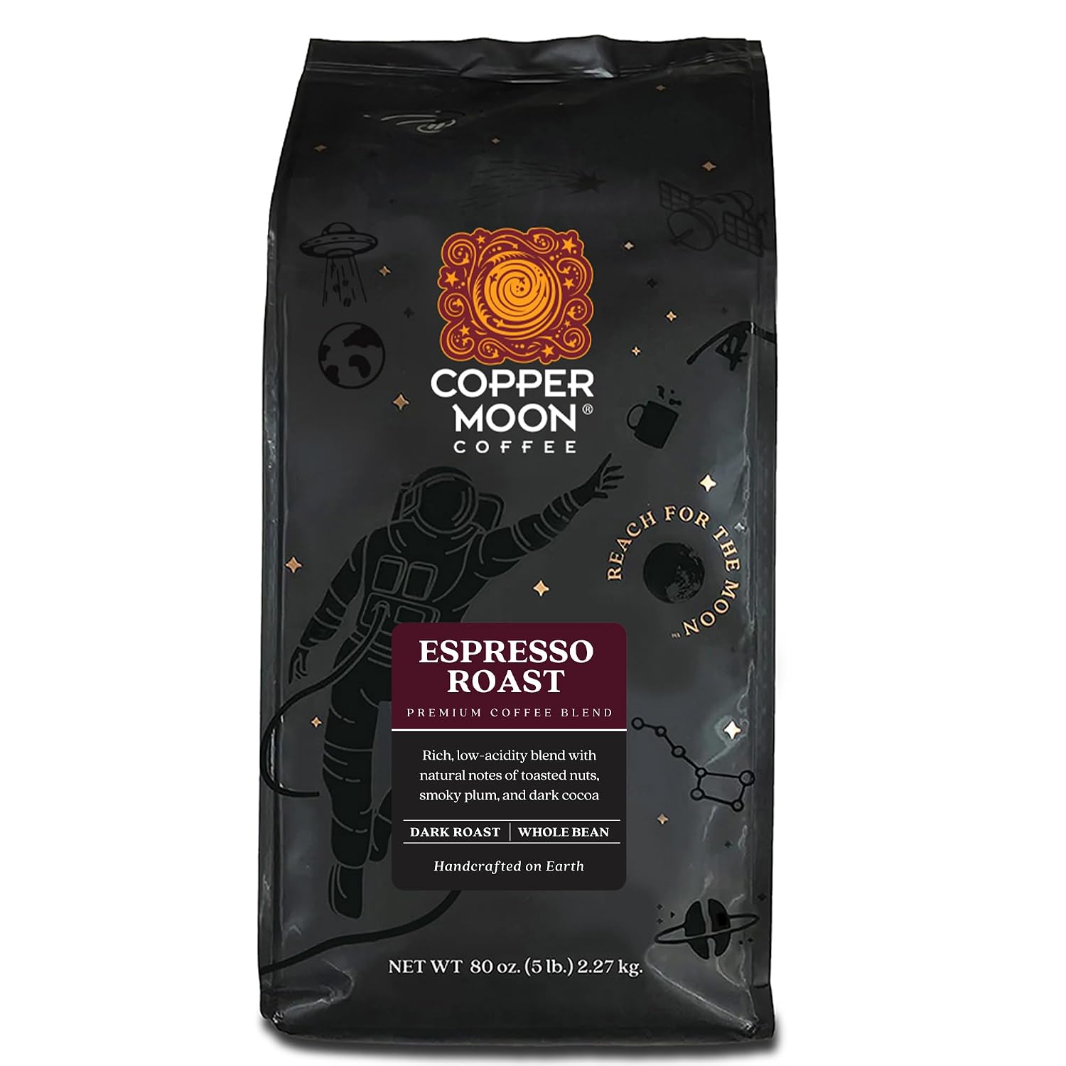Copper Moon Whole Bean Coffee, Dark Roast, Sumatra, 2 lb | 2 Pound Bag, Vegan, Allergen Free, Non-GMO, Kosher, Vegetarian, Small Batch Roasted