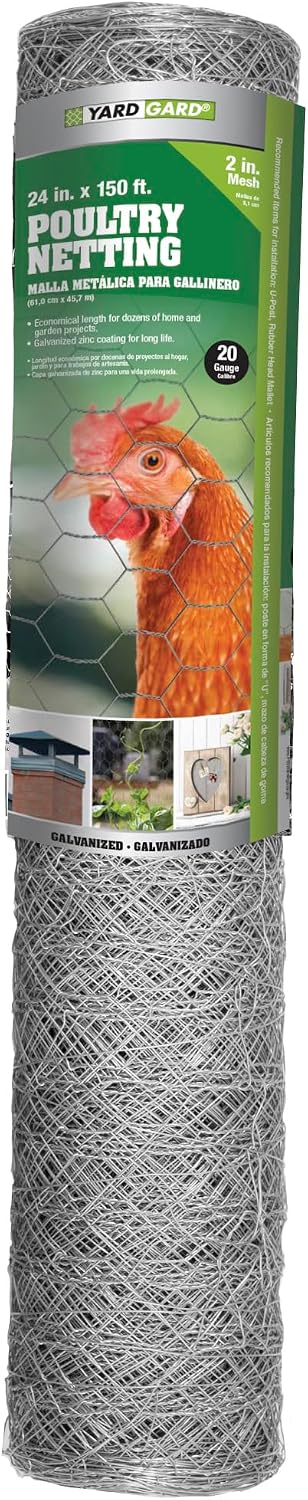 YARDGARD 2 Inch Poultry Netting, Chicken Wire Fence, 20 Gauge Galvanized Steel, Rabbit Fencing, Bird Enclosures, Garden Protection and Plant Support, 48 Inches x 150 Feet