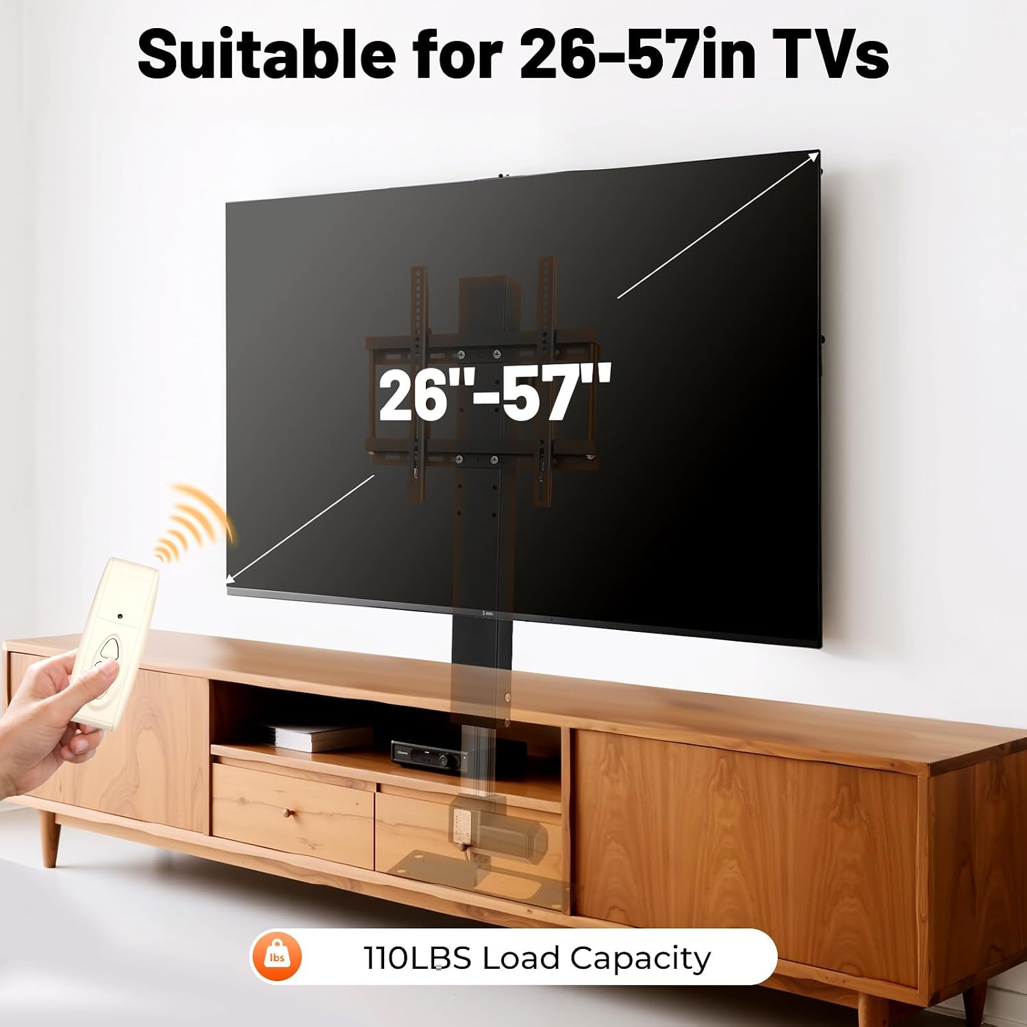 Motorized TV Lift, 110V Automatic Lift TV Bracket Height Adjustable TVs Stand with Remote Control for 26"-57" Television Size