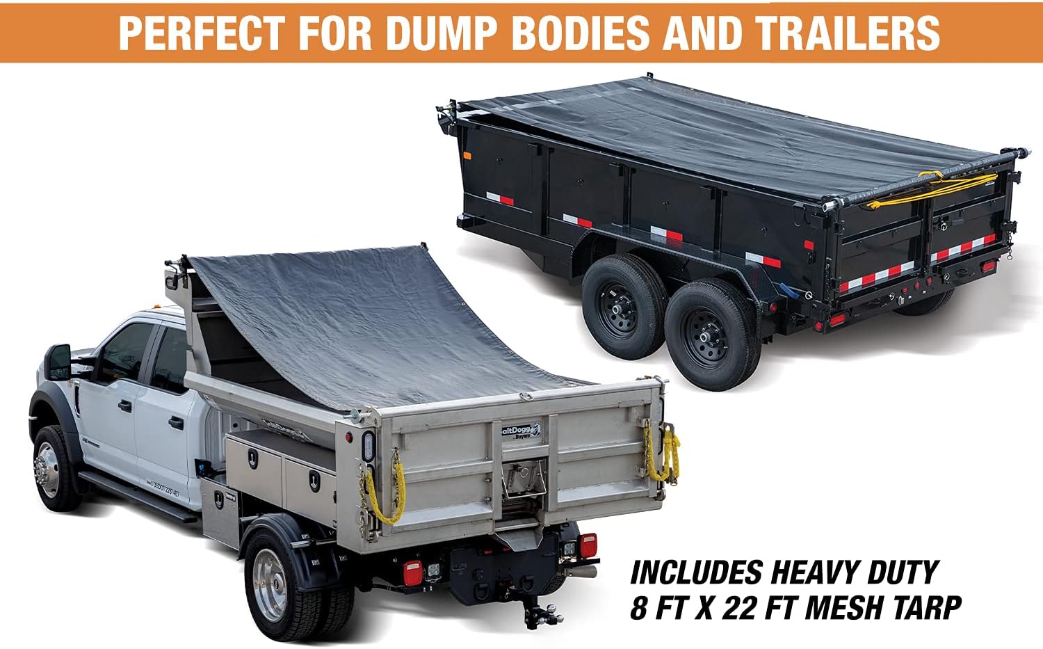 Buyers Products DTR7018 Aluminum Tarp System with Mesh Tarp, 7 x 18 Feet – Dump Body Tarp Kit, Dump Trailer Accessories, Heavy Duty Double-Stitched Hems, Brass Grommets, Telescoping Roller