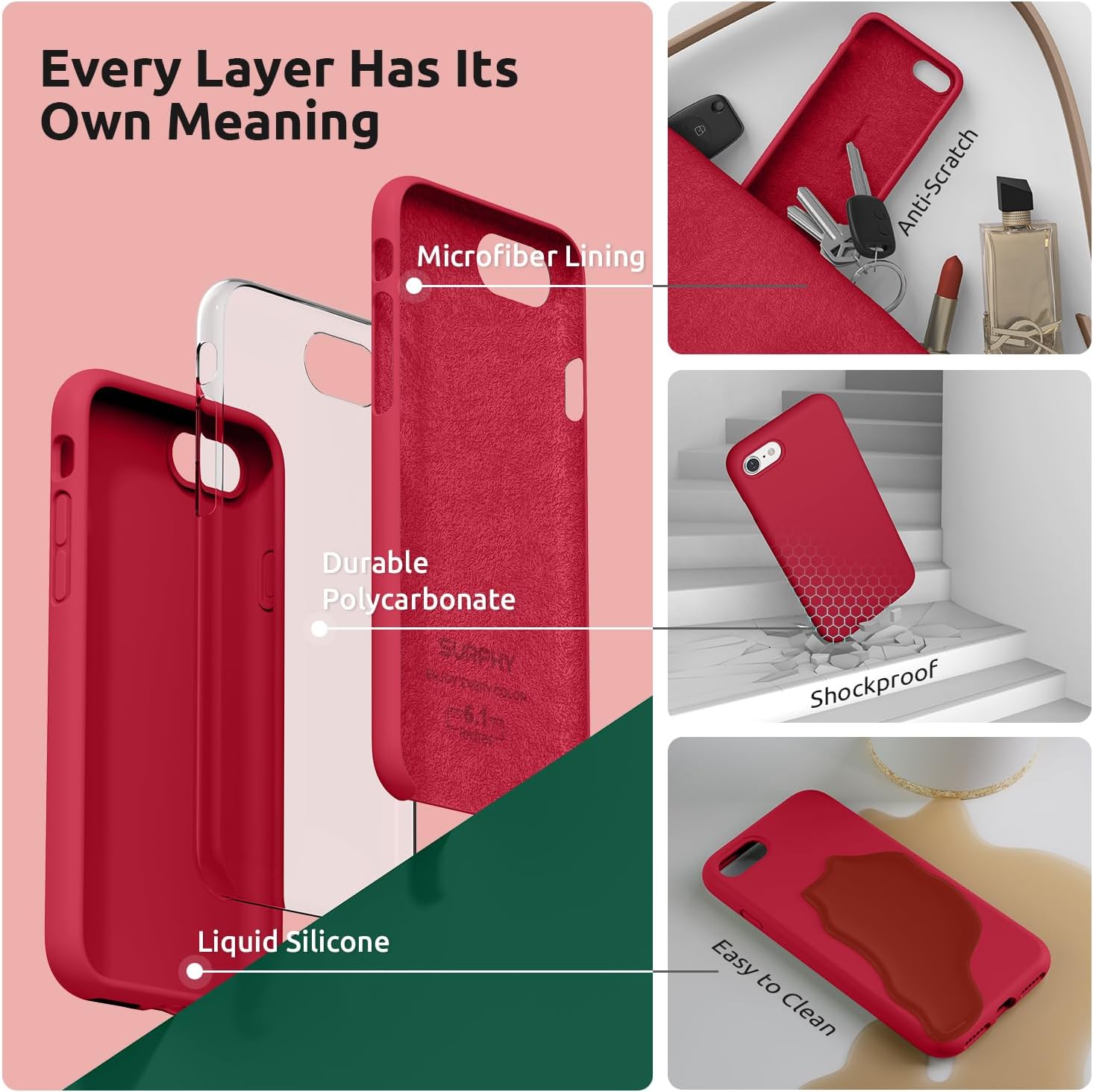 SURPHY Designed for iPhone SE Case, iPhone 8 Case, iPhone 7 Case, Liquid Silicone Phone Case for iPhone se 3rd 2nd SE 2022 SE 2020, Blue