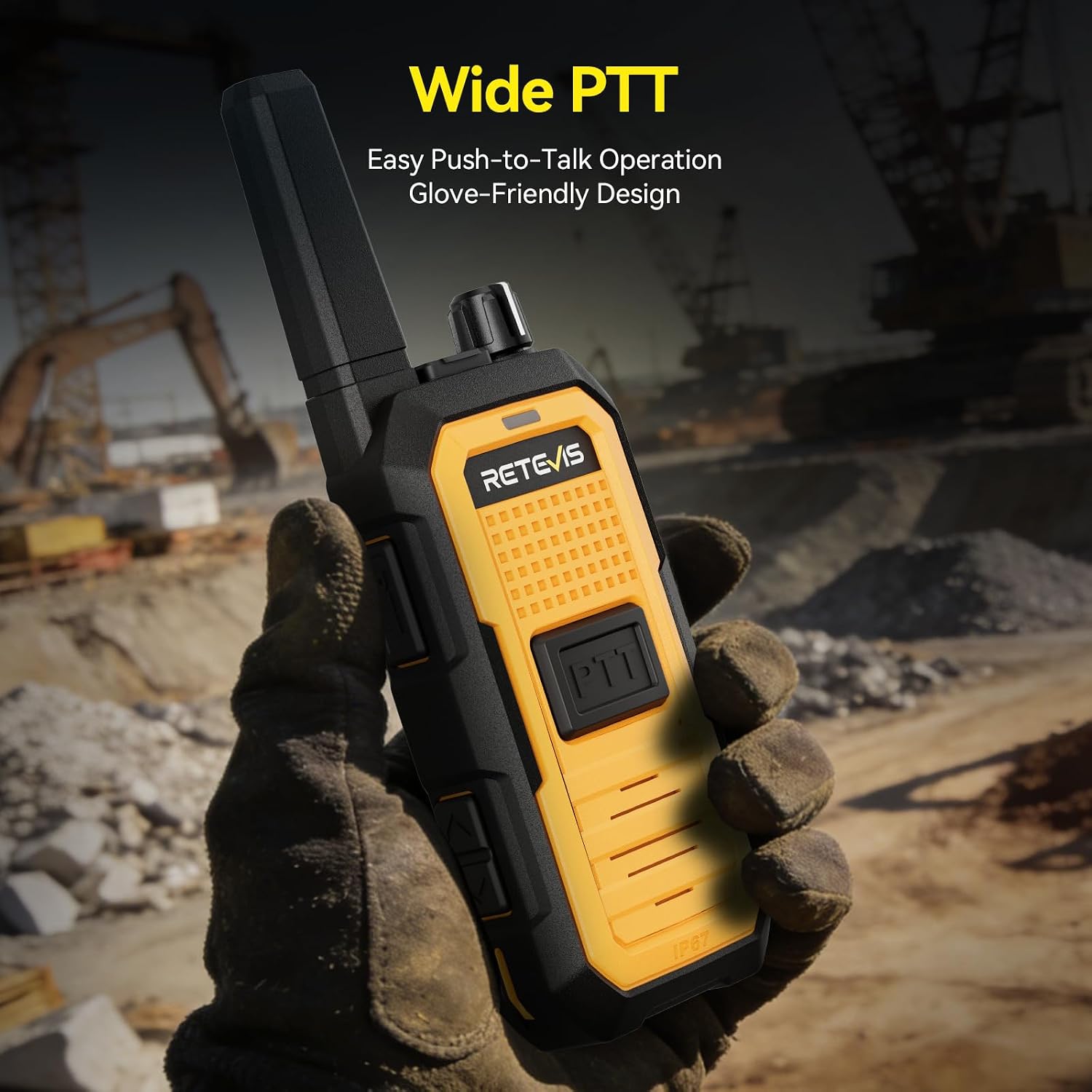 Retevis RB48A IP67 Waterproof Walkie Talkies Long Range Adults | for Manufacturing Construction, Heavy Duty 2 Way Radio, Noise Reduction, Large PTT