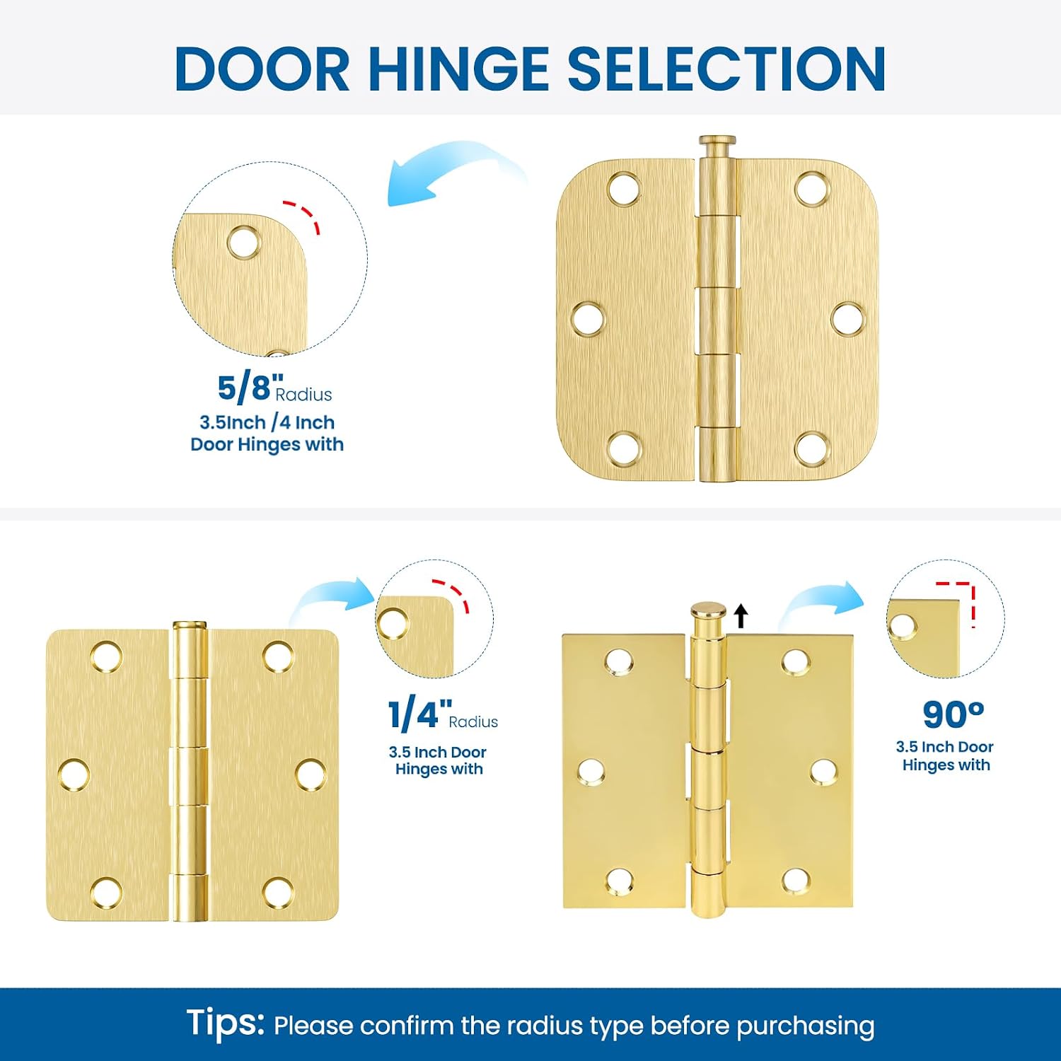 HOSOM 18 Pack 3.5 Inch Brushed Nickel Interior Door Hinges, 5/8 Radius, Satin Nickel 3 1/2 Interior Door Hinges, 3.5 "x 3.5" Silver Hardware
