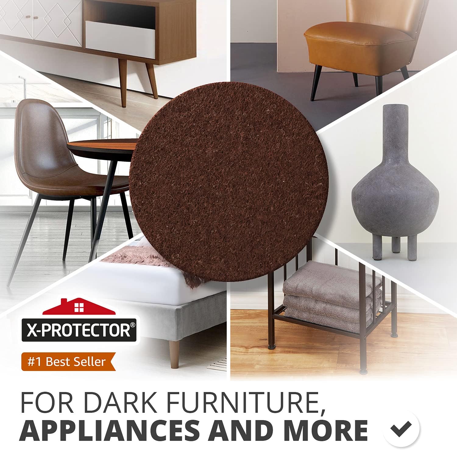 16 Heavy-Duty Felt Furniture Pads 2” 1/4” Thick X-Protector Round Felt Pads | for Furniture Feet - The Best Felt Floor Protectors for Furniture to Prevent Scratches. Protect Your Hard Floor! (Brown)