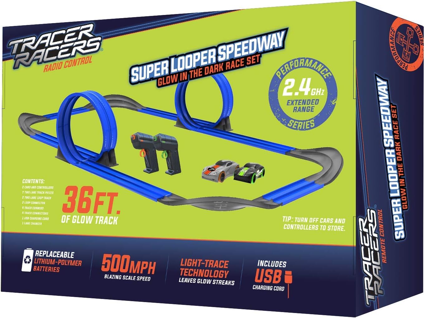 2.4 GHz Radio Control Remote Slot-Less, Cordless Racing Super Loop Speedway Track Set with Two Cars