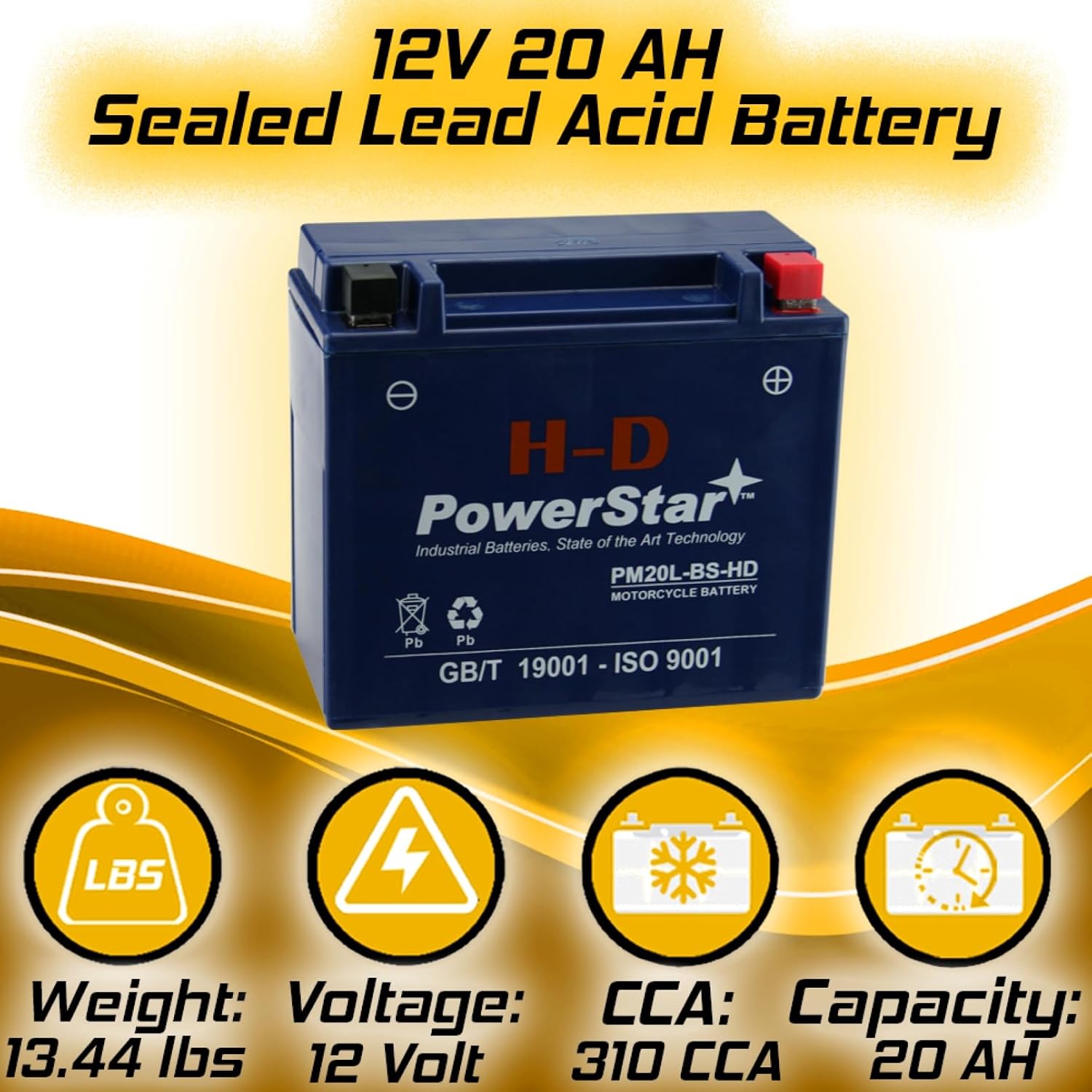 owerStar YTX20L-BS AGM Battery Compatible with Harley-Davidson, 310 CCA
