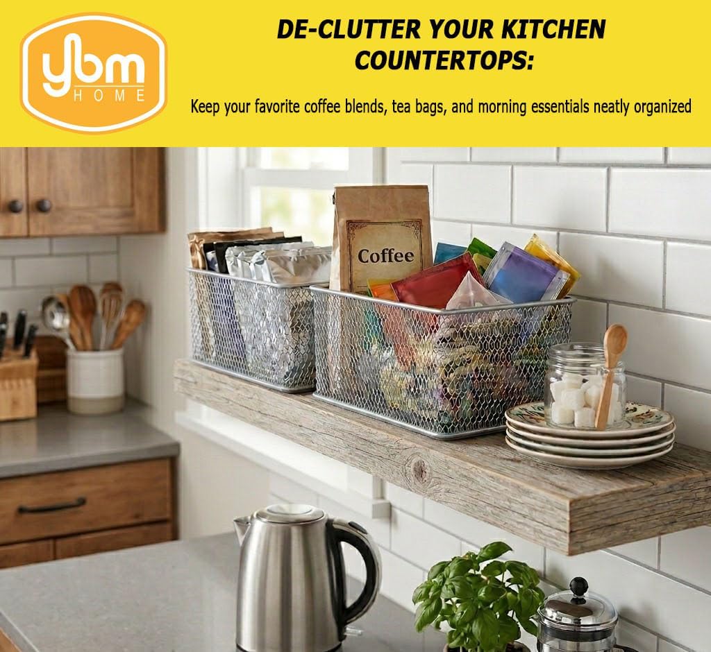 YBM HOME Wire Mesh Magnetic Storage Basket Trash Caddy Kitchen Office Supply Organizer Silver 7.75 in. L x 4.3 in. W x 4.3 in. H