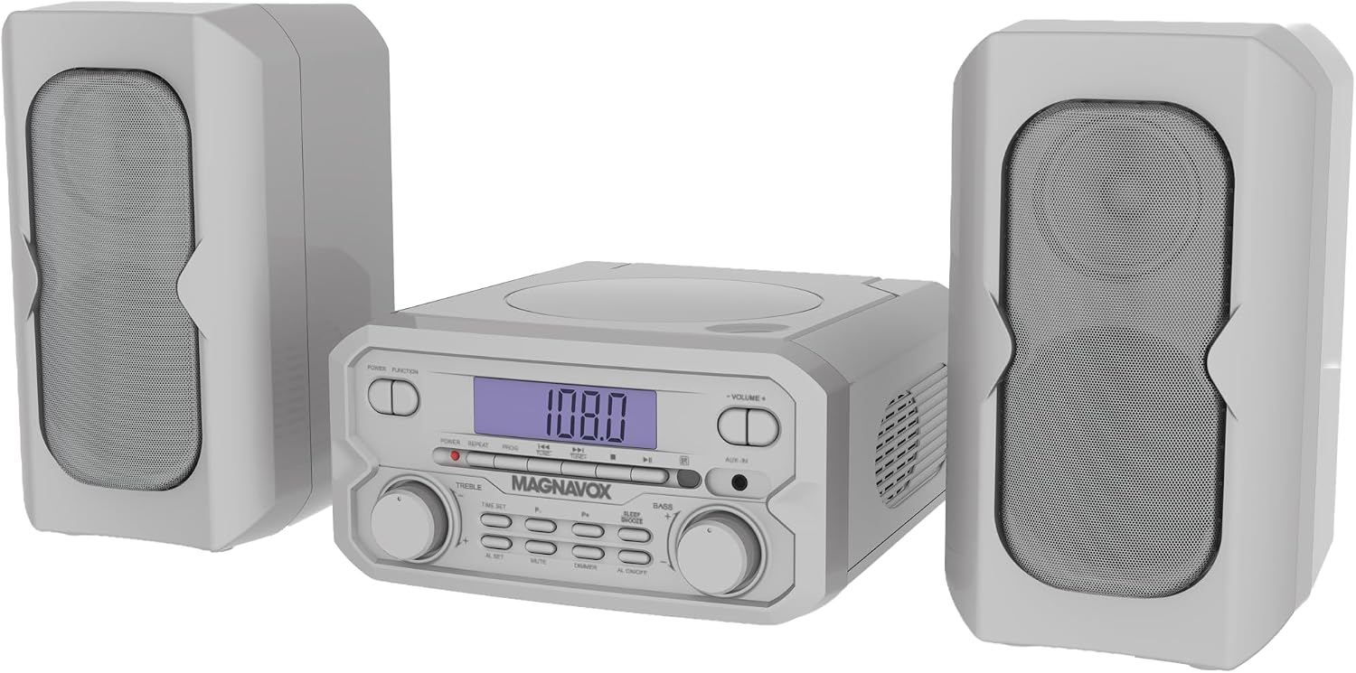 Magnavox 3-Piece Compact CD Shelf System with Digital FM Stereo Radio, Bluetooth Wireless Technology