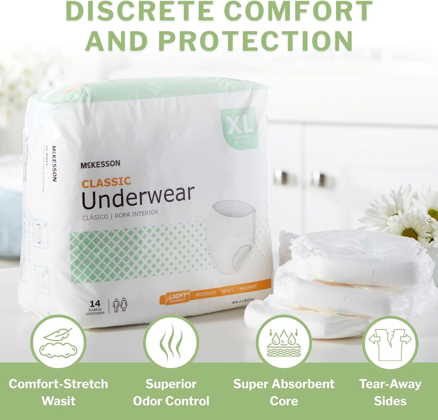 McKesson Classic Adult Incontinence Underwear, Large, Light, 58 in, 72 ct | Postpartum and Incontinence Support