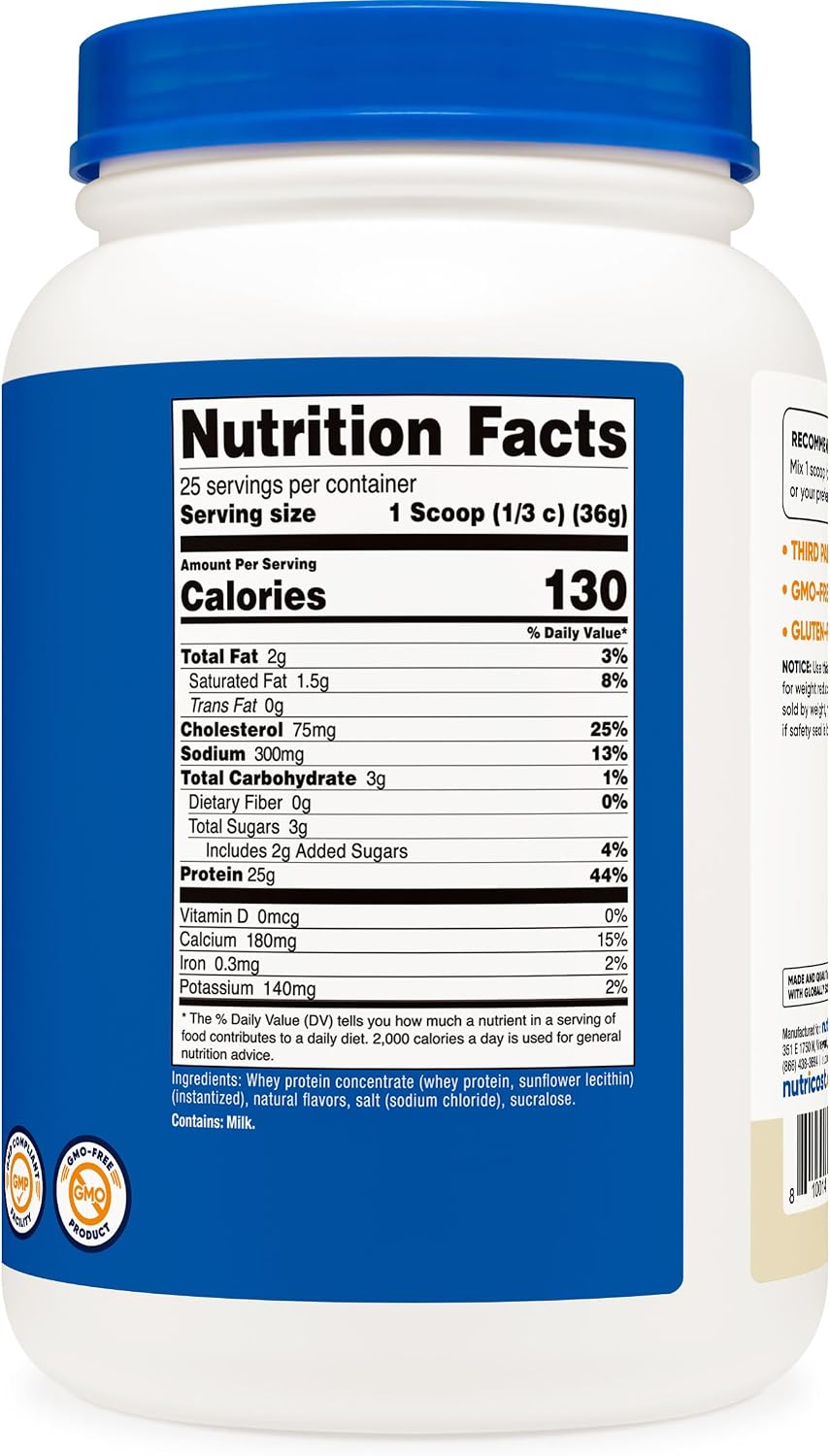 Nutricost Whey Protein Concentrate Powder (Unflavored) 2LBS, Gluten Free | GMO-Free