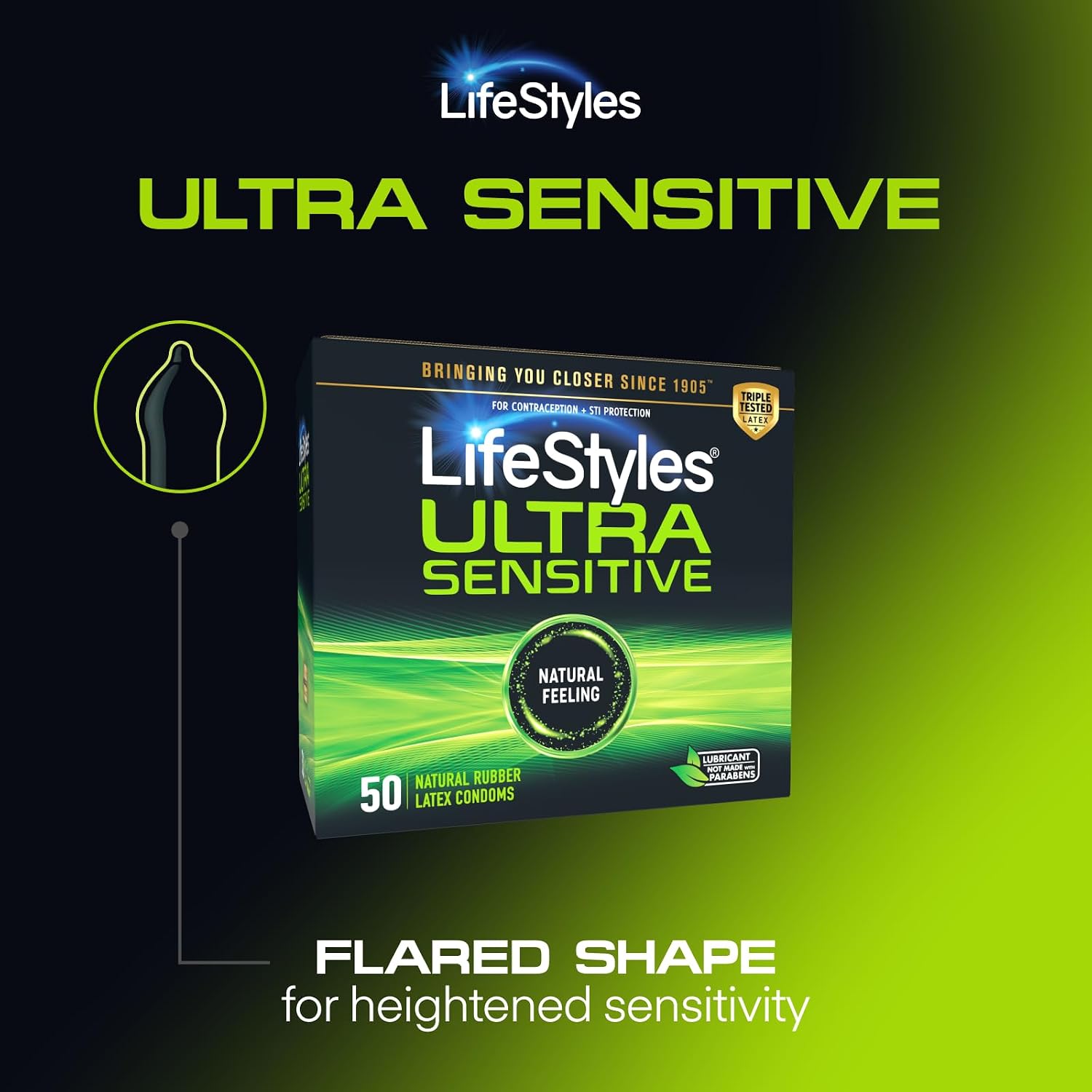 LifeStyles Ultra Sensitive Premium Lubricated Natural Latex Condoms Value Pack - 100 Count, 1 Pack - Triple Tested for Best Protection, Made with UltraGlide Silicone Lube