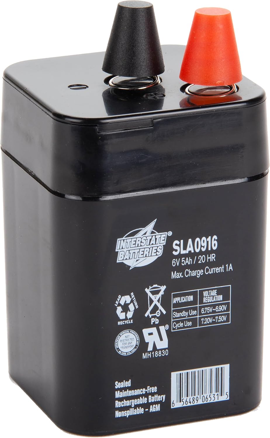 Interstate Batteries SLA Battery 6V 5Ah AGM VRLA (Spring Terminal) SLA0916