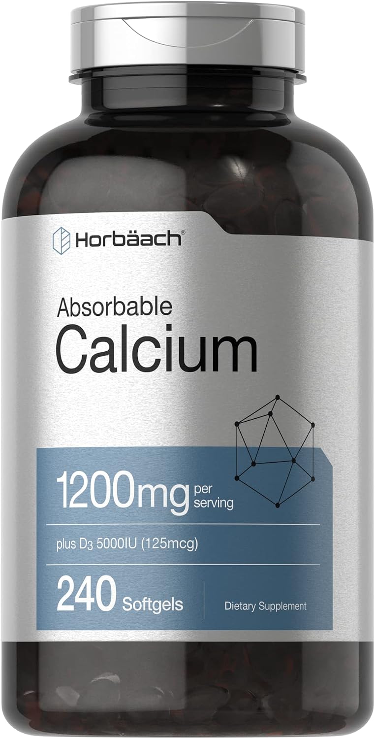 Horbäach Calcium 1200 mg with Vitamin D3 | 240 Softgels | 5000IU Vitamin D3