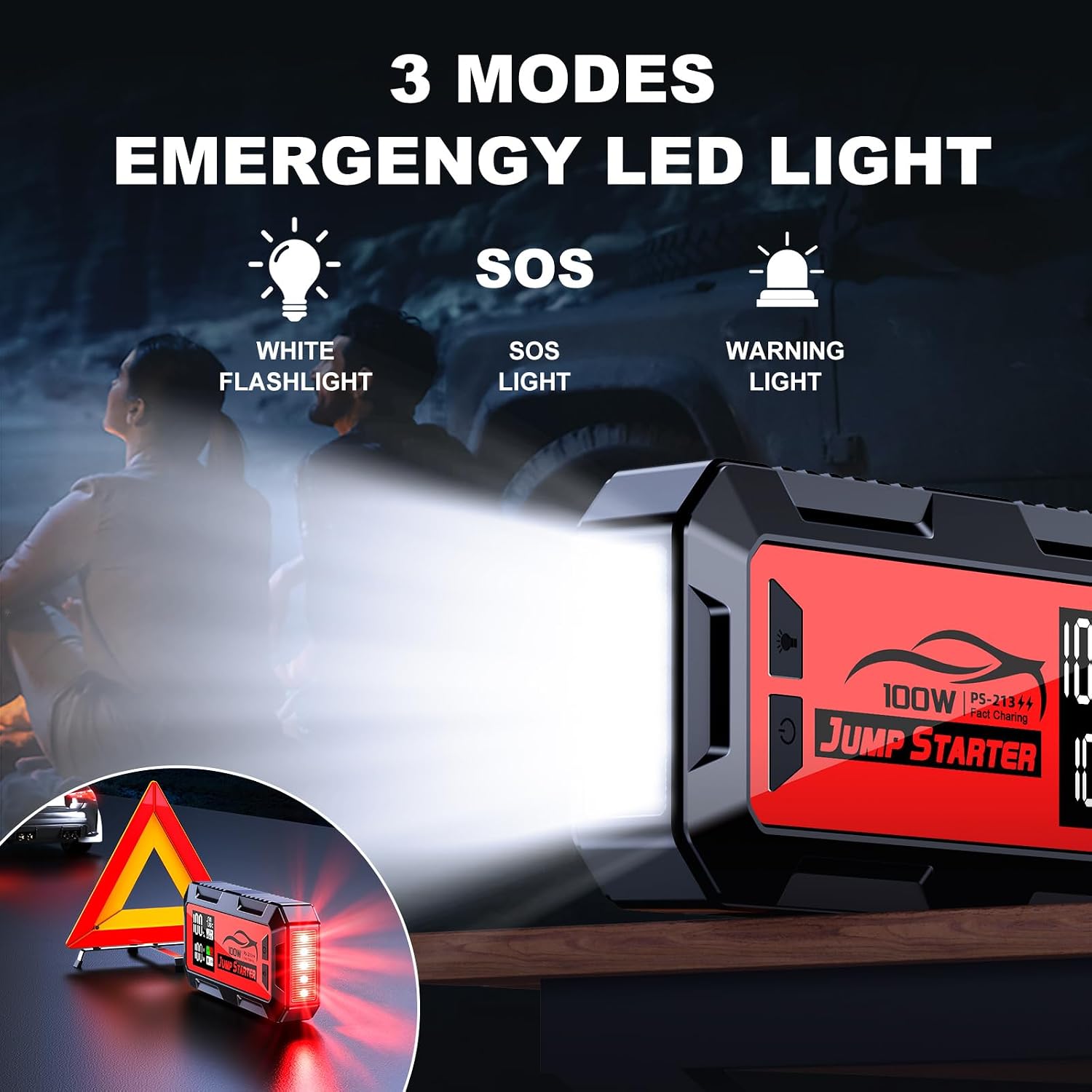 16000A Battery Jumper Starter Portable, PD 100W Output Power Bank, 12V Car Starter Jump Box & Battery Booster for All Gas & Up to All Diesel Engines