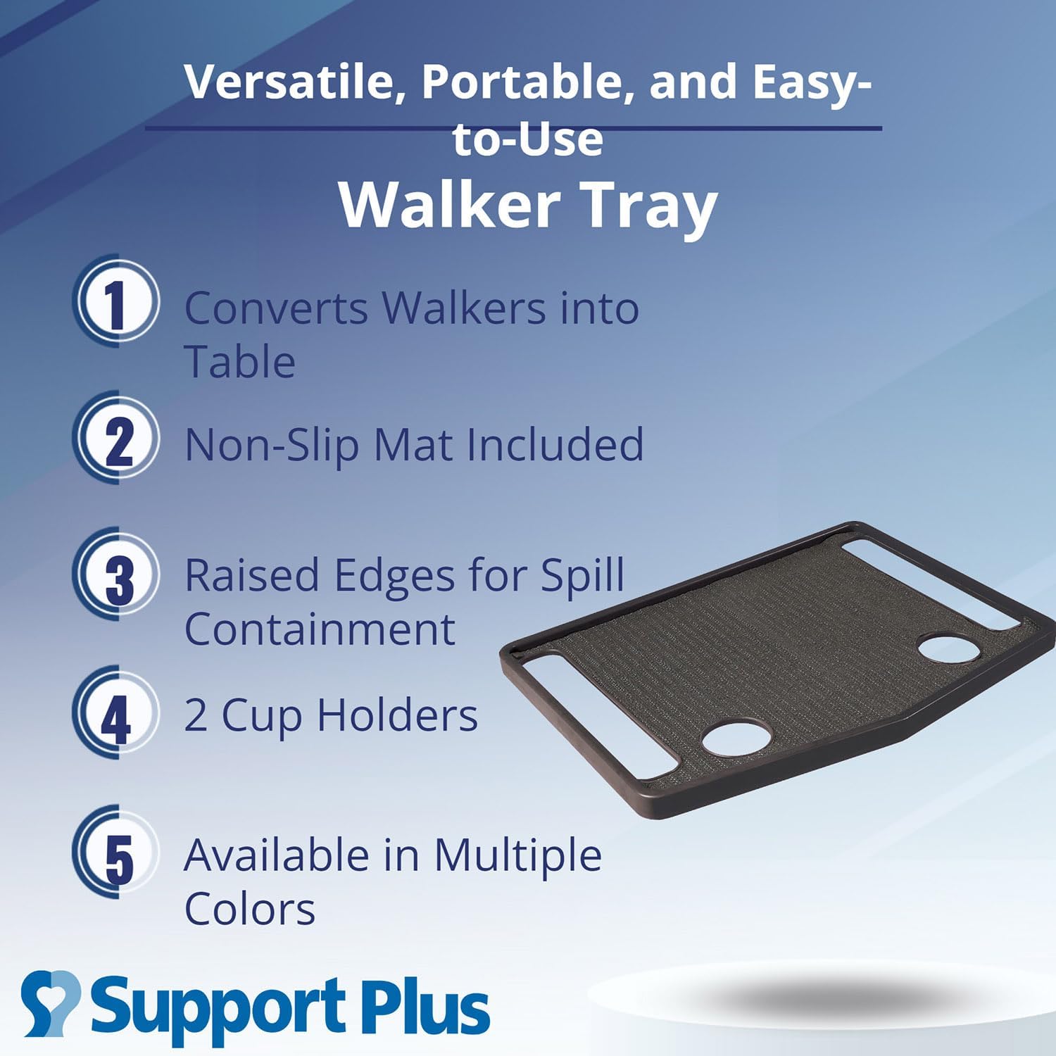 Support Plus Walker Tray Table - Mobility Table Tray for Walker, Non Slip Walker Tray Mat, Walker Accessories Mat