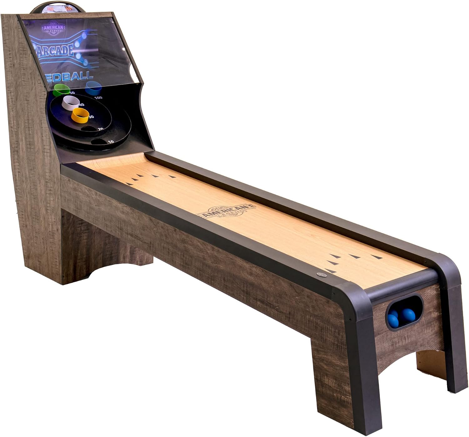 American Legend 9’ Arcade Speedball Game with Electronic Scoring, Automatic Ball Return, LED Lighting & 4 Game Balls, Walnut Finish