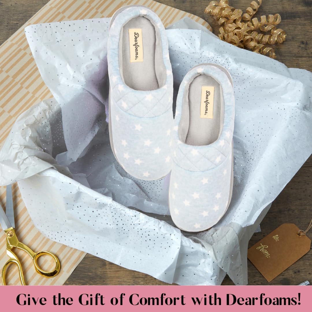 Dearfoams Women's Lightweight Memory Foam Indoor House Slipper Darcy Velour Clog with Wide Widths