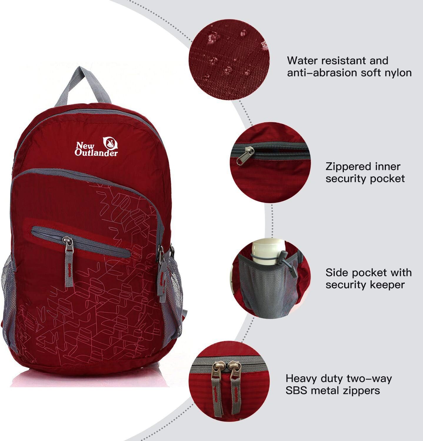 Packable Handy Lightweight Travel Hiking Backpack Daypack-Orange