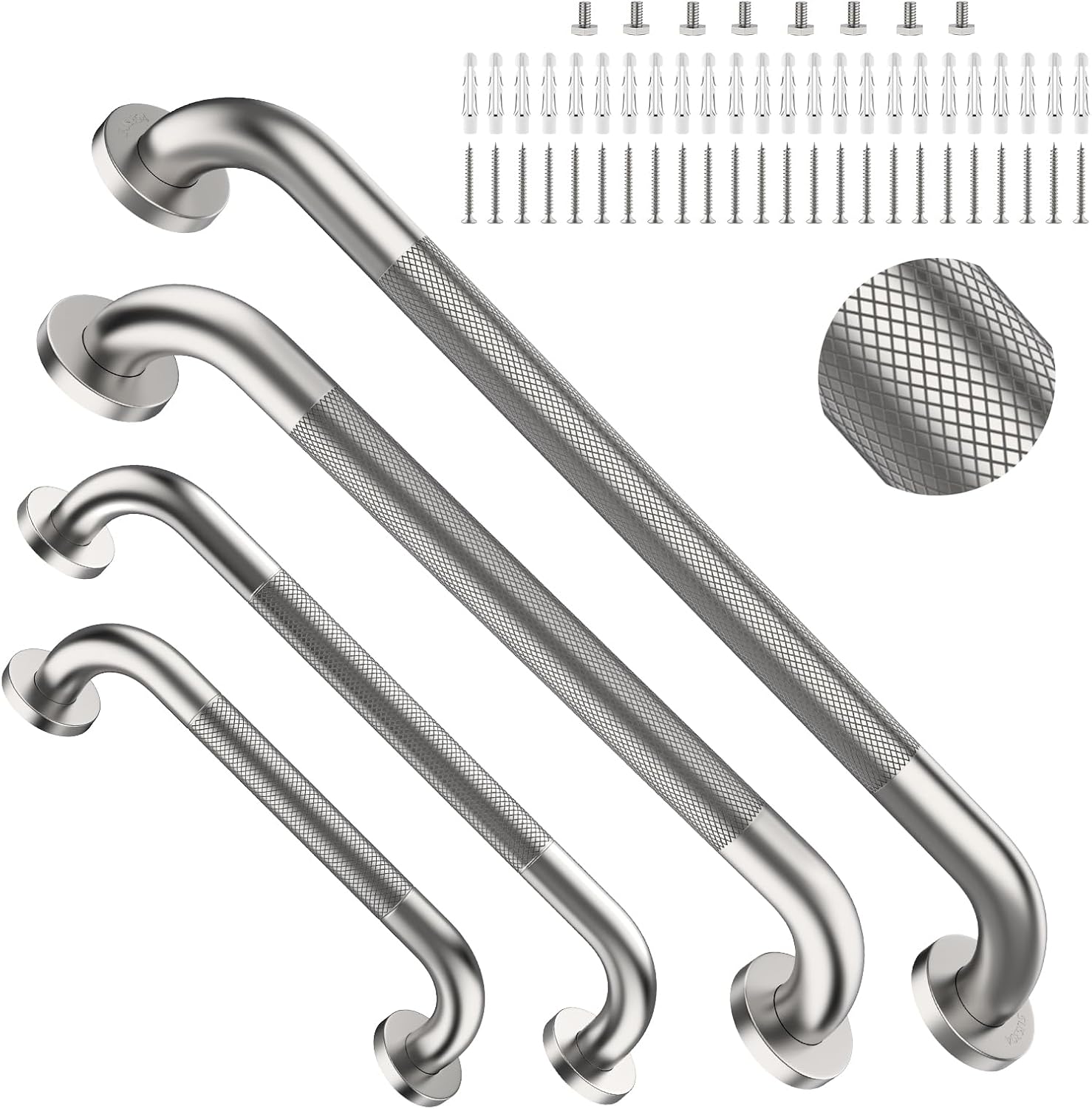 Brushed Nickel Grab Bars 18" 32" 36" 42" Bundle - 1.25" Diameter | 4 Pack Commercial Grab Bar, Anti-Slip Safety Shower Handrail, Toilet Handicap Bar, Stainless Steel Bathroom Handle for Senior