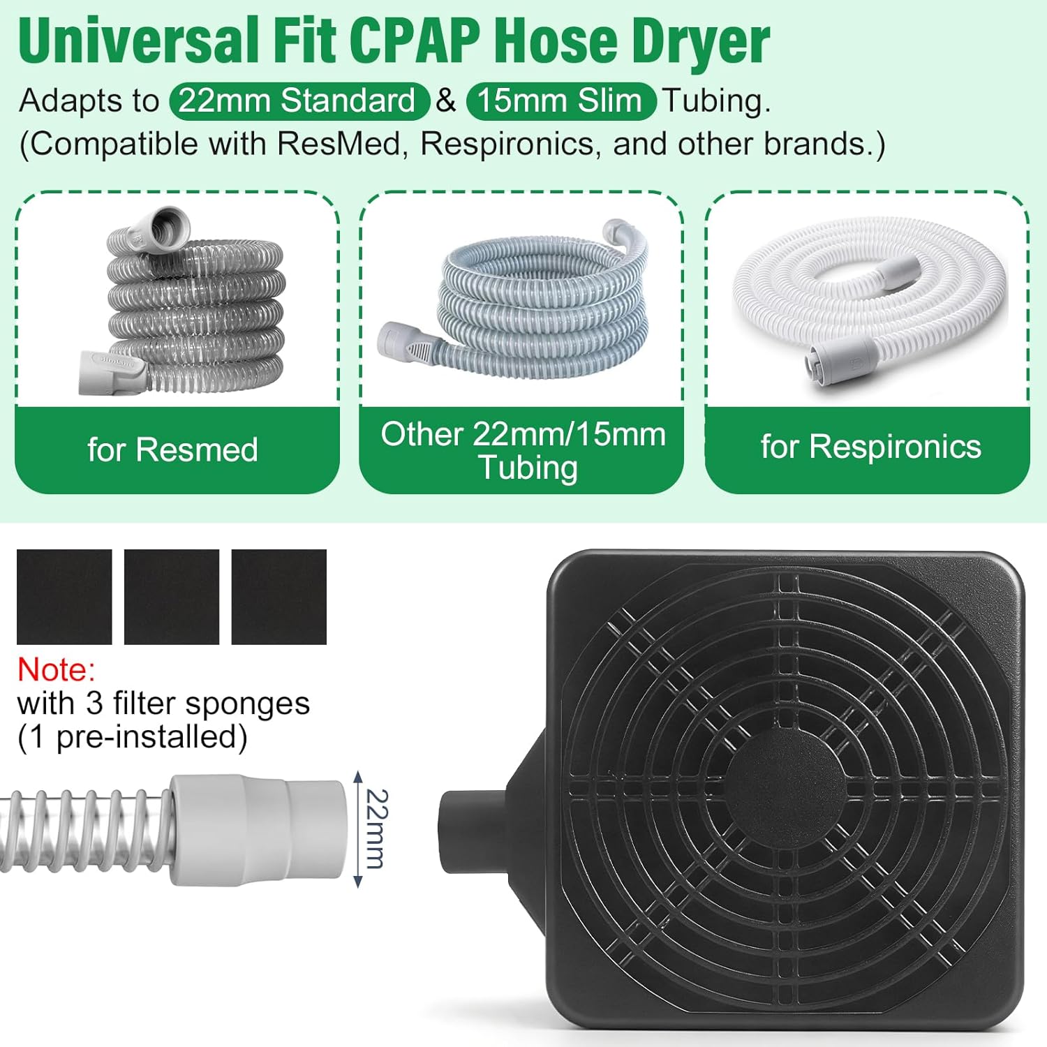 9 Pack CPAP Cleaning Kit with Hose Dryer, Fits 15mm & 22mm Hose | CPAP Cleaner Supplies, 10-Speed Control Dryer, 7ft Tube Cleaning Brush