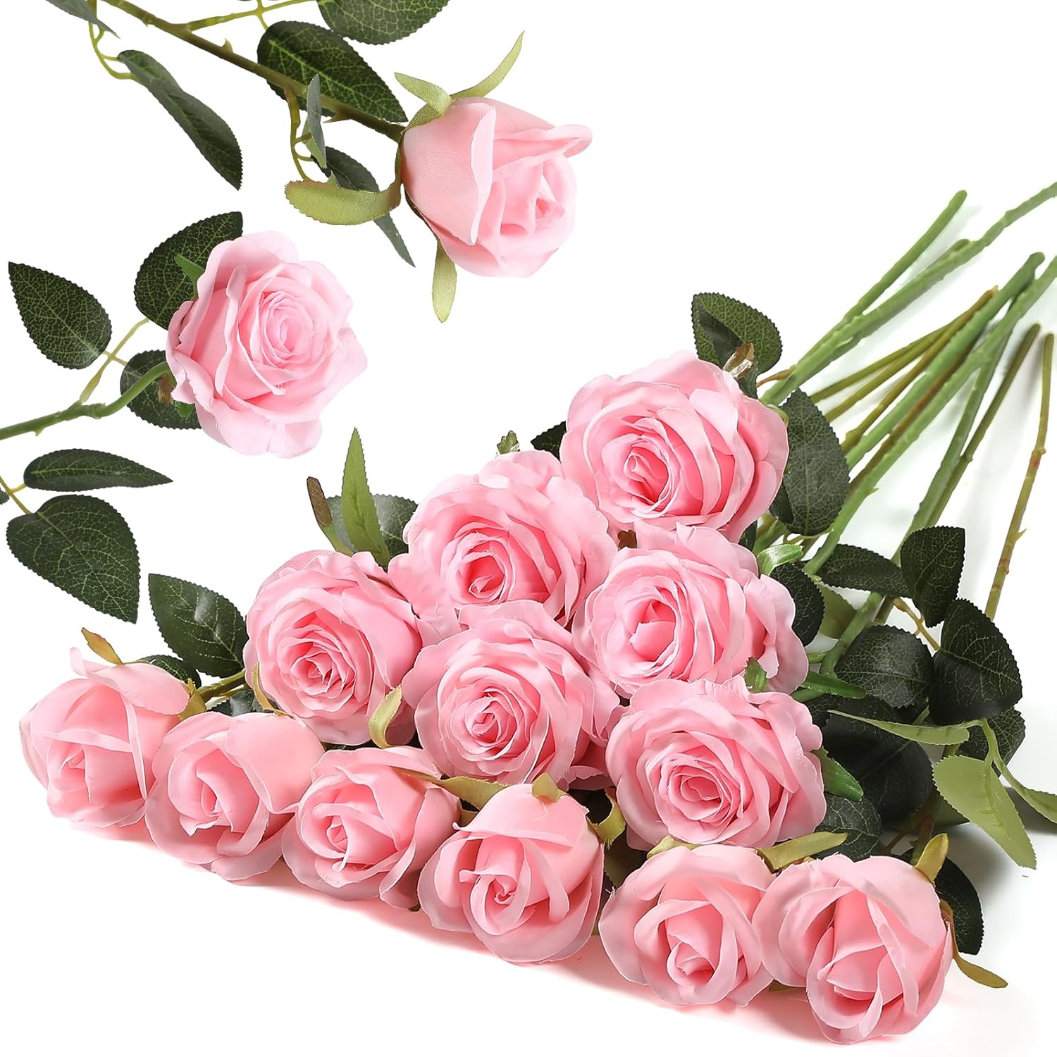 Hawesome 12PCS Artificial Silk Flowers Realistic Roses Bouquet Long Stem for Home Wedding Decoration Party (Yellow, 6 Flowers 6 Buds)