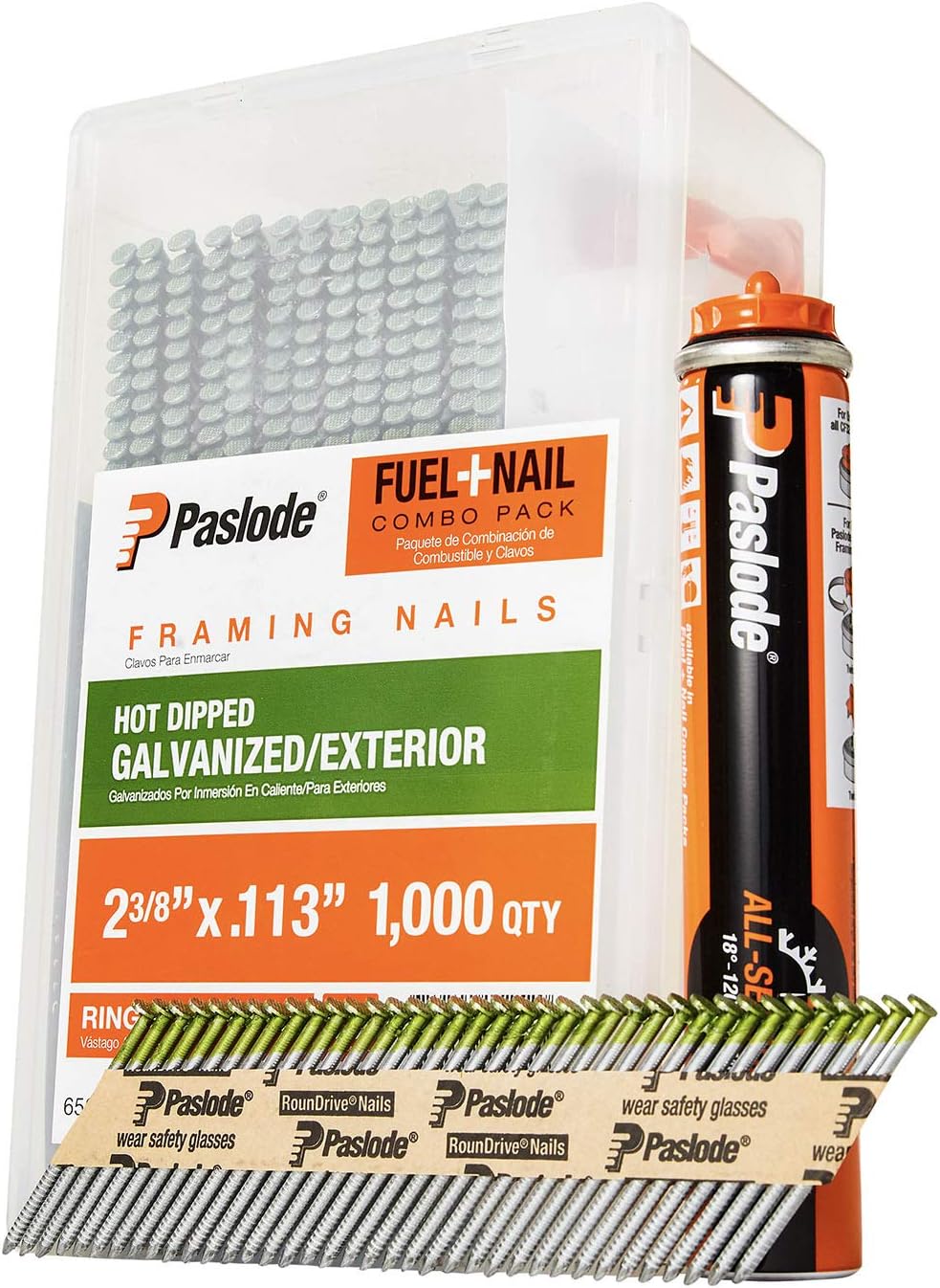 Paslode, Framing Nails and Fuel Pack, 650526, 2 3/8 inch x .113 Gauge, Ring Hot Dipped Galvanized, 1 Fuel Cell and 1,000 Nails