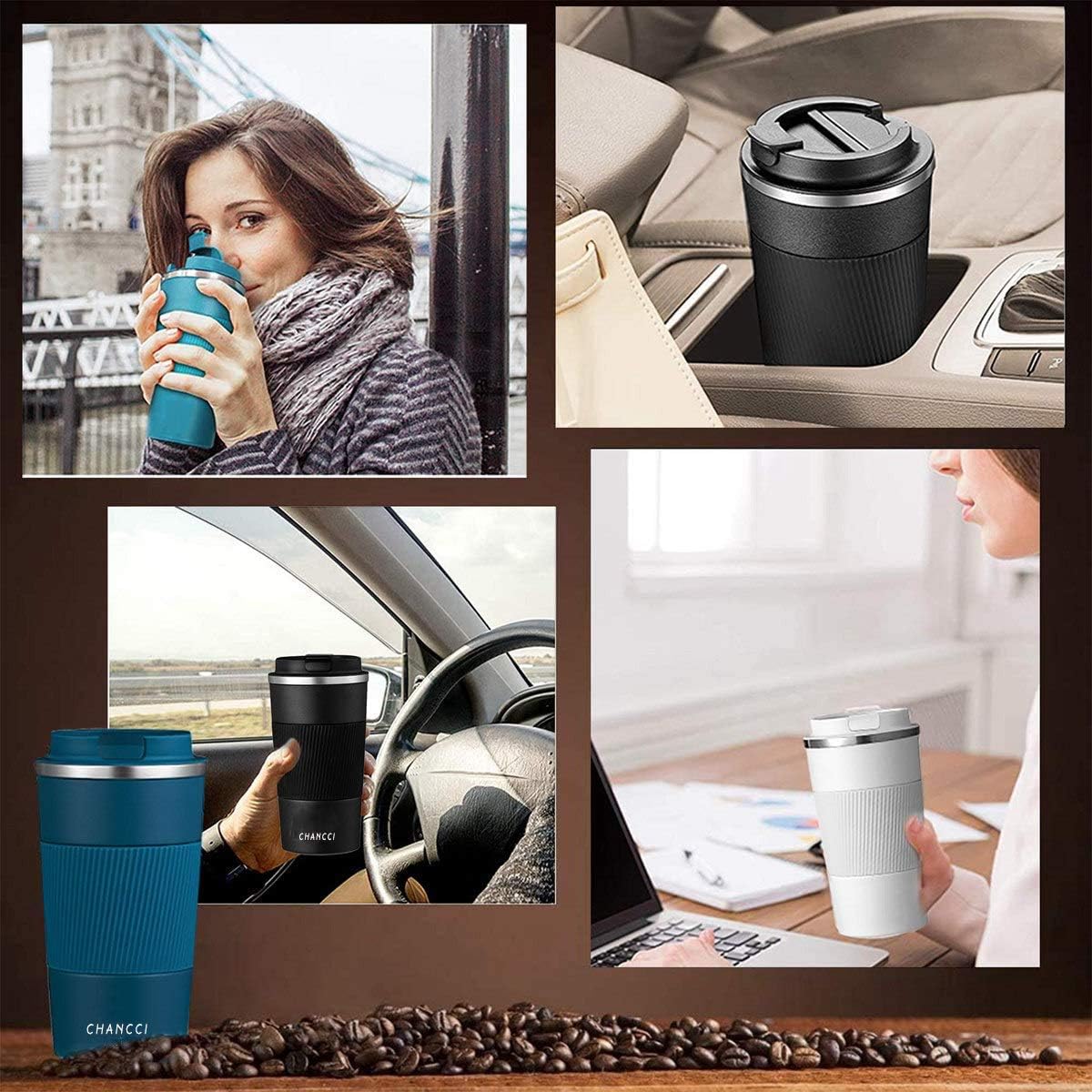 16oz Travel Coffee Mug Spill Proof, Insulated Coffee Mug with Lid, Leakproof Coffee Tumbler, Stainless Steel Vacuum Coffee Cup for Hot/Cold Drinks
