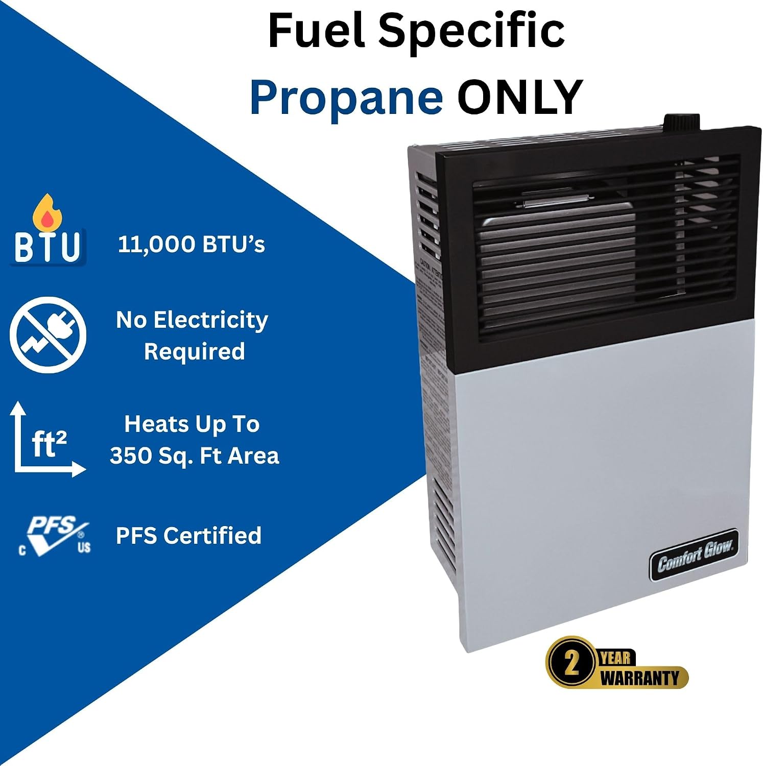 Comfort Glow 11, 000 BTU Direct Vent Liquid Propane Gas Wall Heater, Medium, Gray | Electronic Ignition, Thermostat, Heat up to 350 sq ft Area