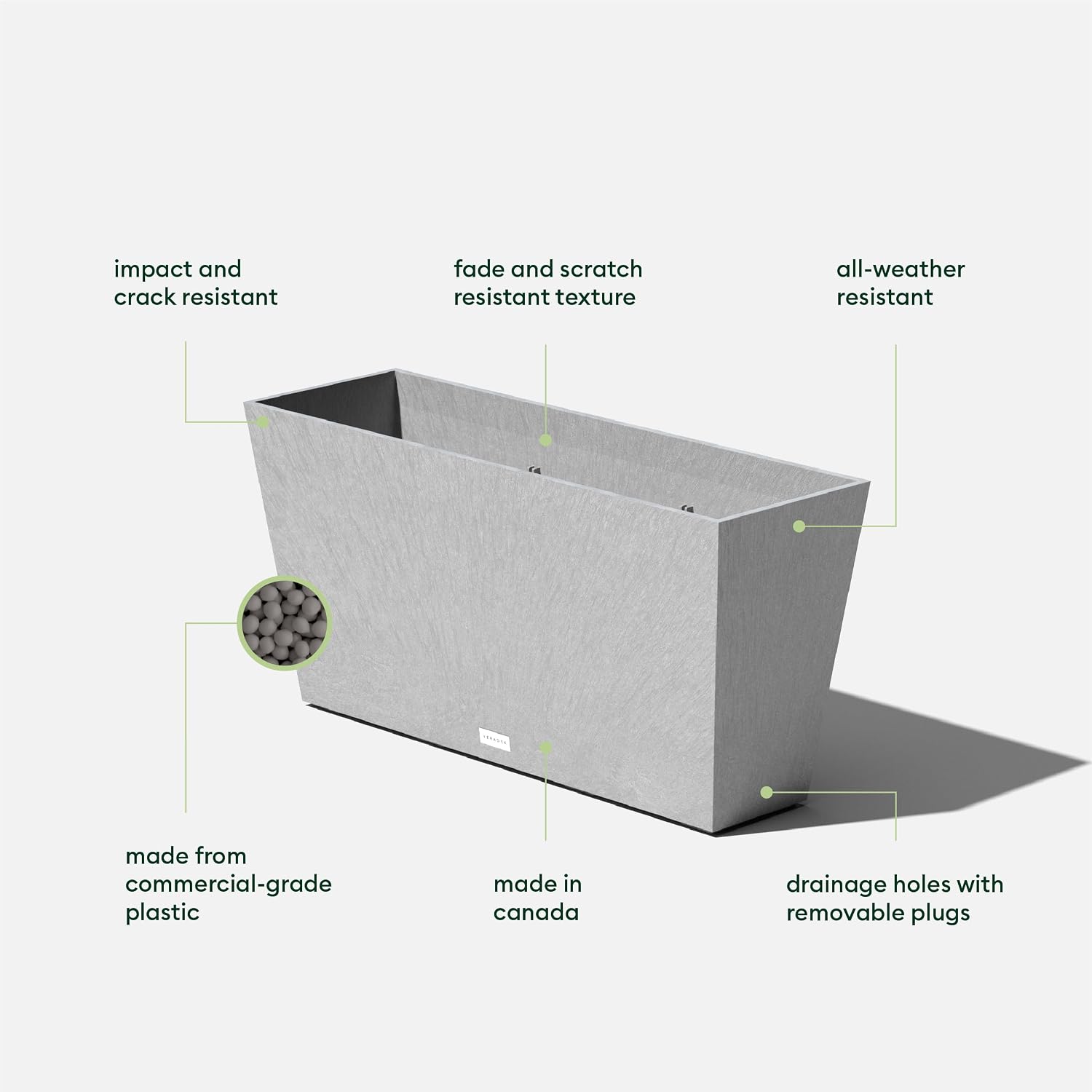 Veradek Pure Series Midori Planter - Wide Outdoor Planter | Made From Durable Plastic With Pre-Drilled Drainage Holes. Modern Porch/Patio Décor for Plants, Flowers and Herbs