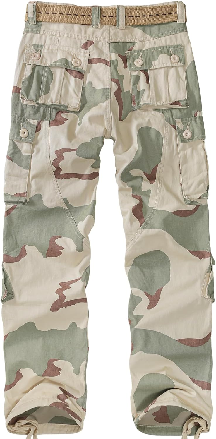 Mens Cargo Pants Camo Work Tactical Rip Stop BDU Casual Army Military Pants | 100% Cotton,Wear Resistant,Breathable,Sweat-absorbent,Men's Wild Cargo Pants with 8 Pockets,Relaxed Loose Fit Hiking Pants