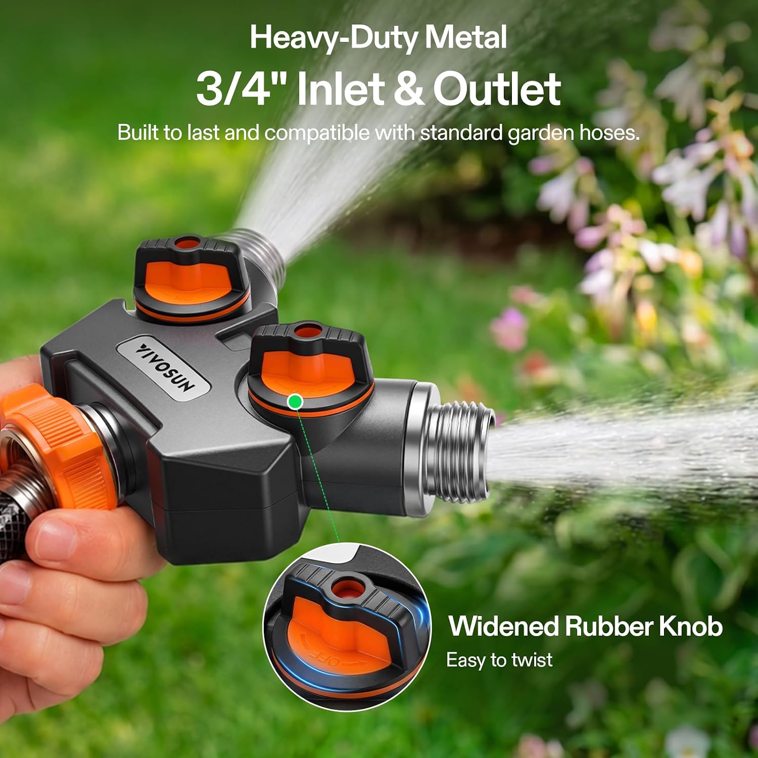 VIVOSUN Garden Hose Splitter 4 Way, Heavy Duty Water Hose Connector 3/4", Water Hose Manifold
