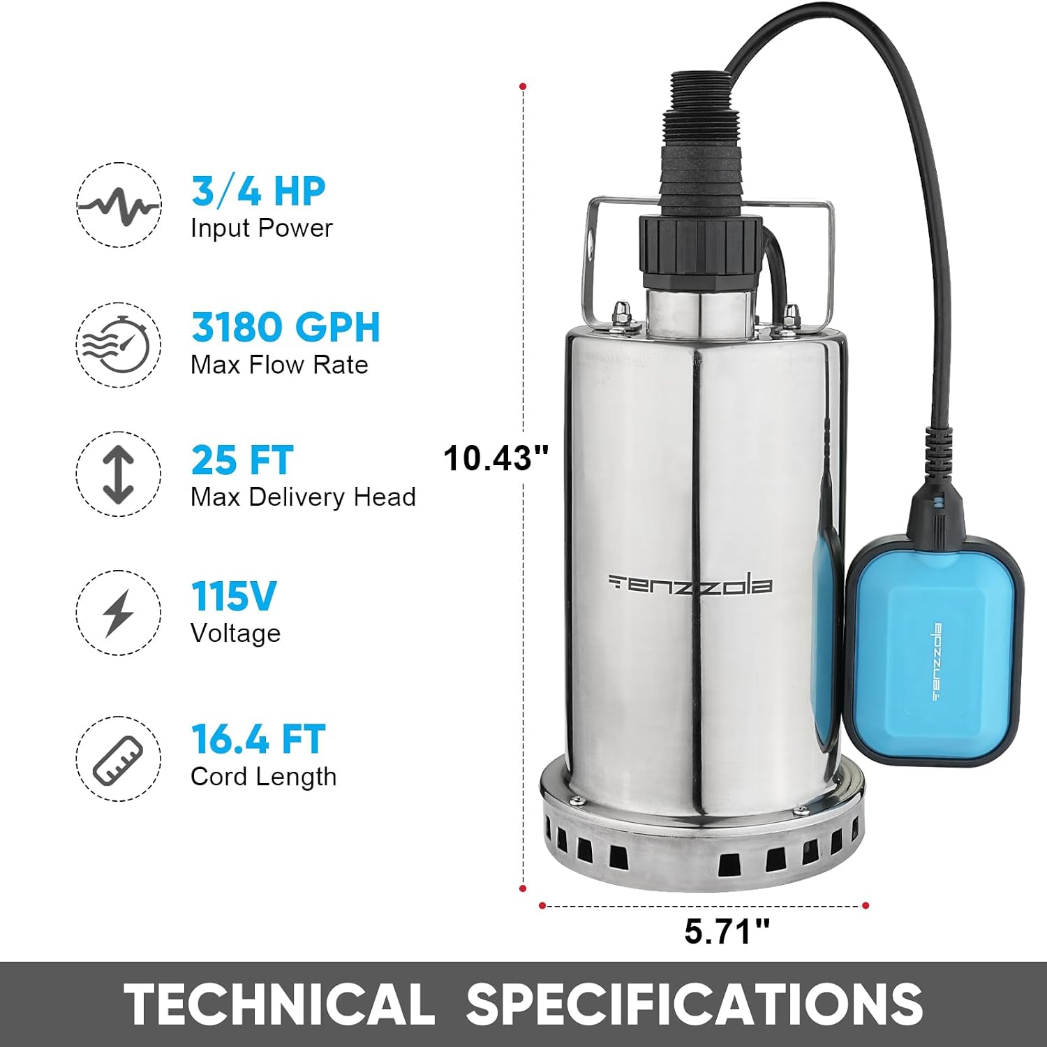 Sump Pump, 1/3 HP 1850GPH Automatic Submersible Utility Water Pump, Portable Electric Low Level Drain Water Removal Pump with Sensor Switch for Swimming Pool Basement Garden Pond Draining