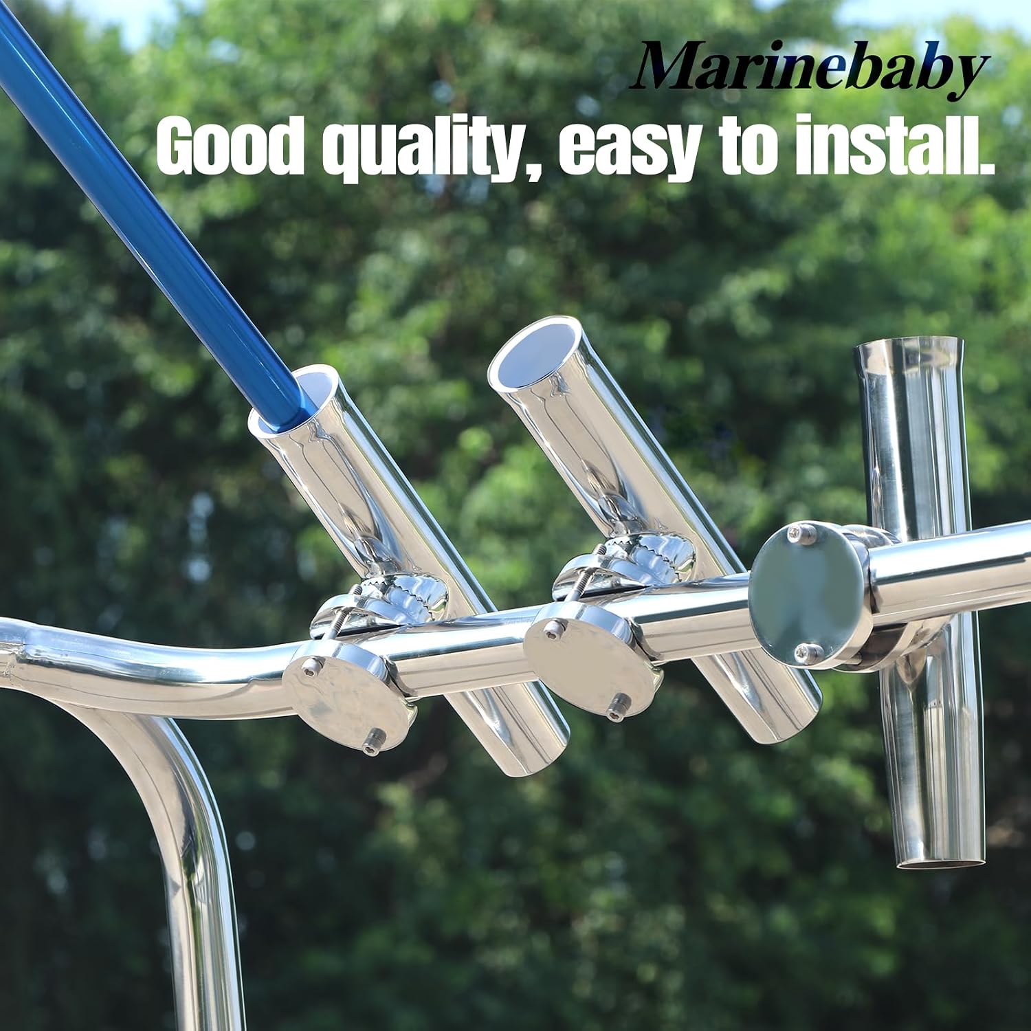 (2X) 316 Stainless Tournament Style Boat Fishing Holder Clamp on Fishing Rod Holder for Boat 1-1/4" to 2" Rail Gimbal Pin at Bottom