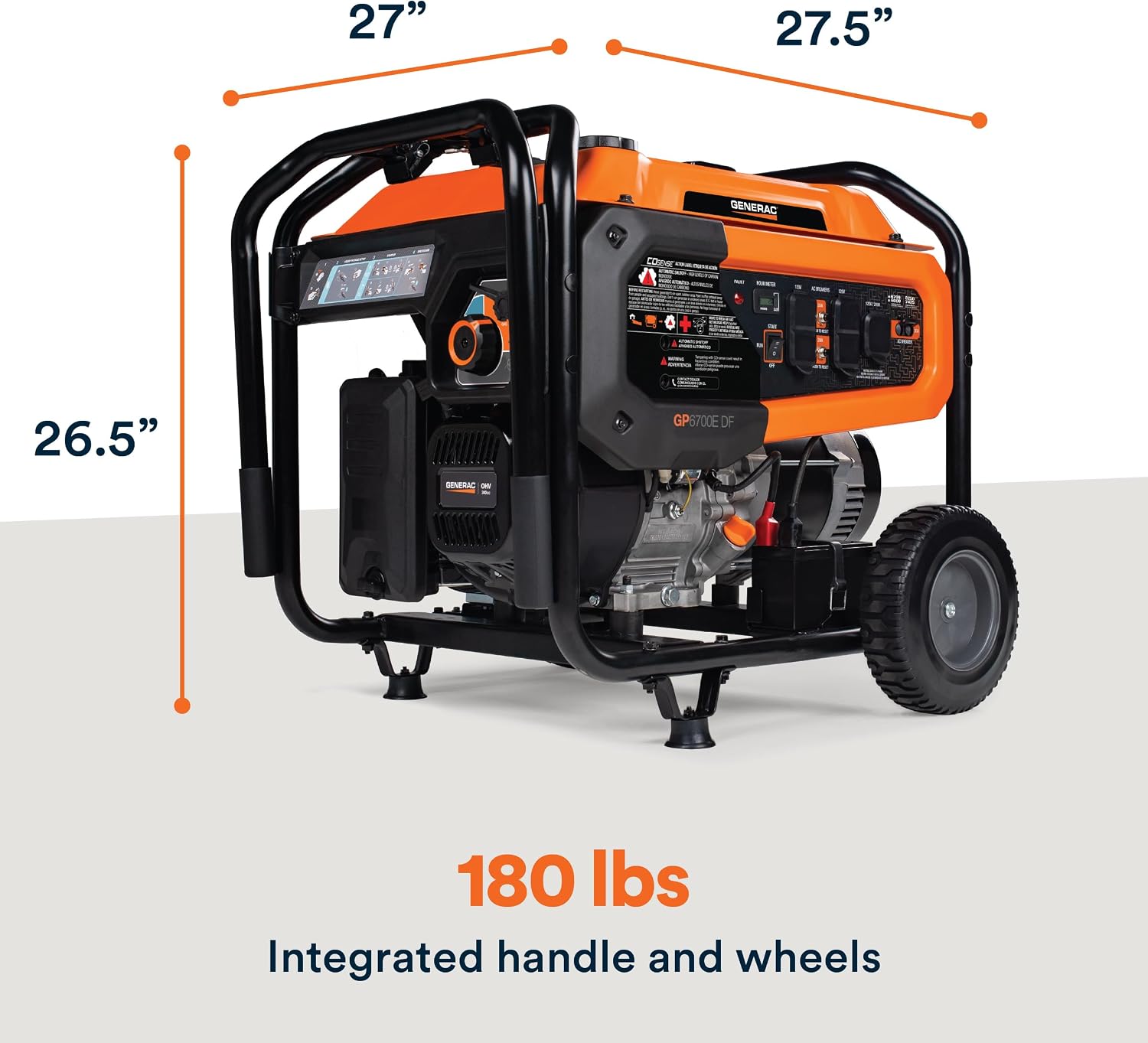Generac 12,500 Starting Watt Tri-Fuel Portable Generator, Electric Start | Gas, Propane, Or Natural Gas Fuel Options, COsense CO Detection, 9.5 Hour Runtime, Emergency Home Backup, 49 State Compliant